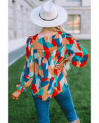 Azura Exchange Abstract Pattern Ruffled Puff Sleeve Blouse - M