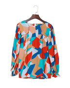 Azura Exchange Abstract Pattern Ruffled Puff Sleeve Blouse - XL