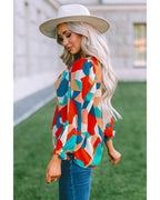 Azura Exchange Abstract Pattern Ruffled Puff Sleeve Blouse - XL