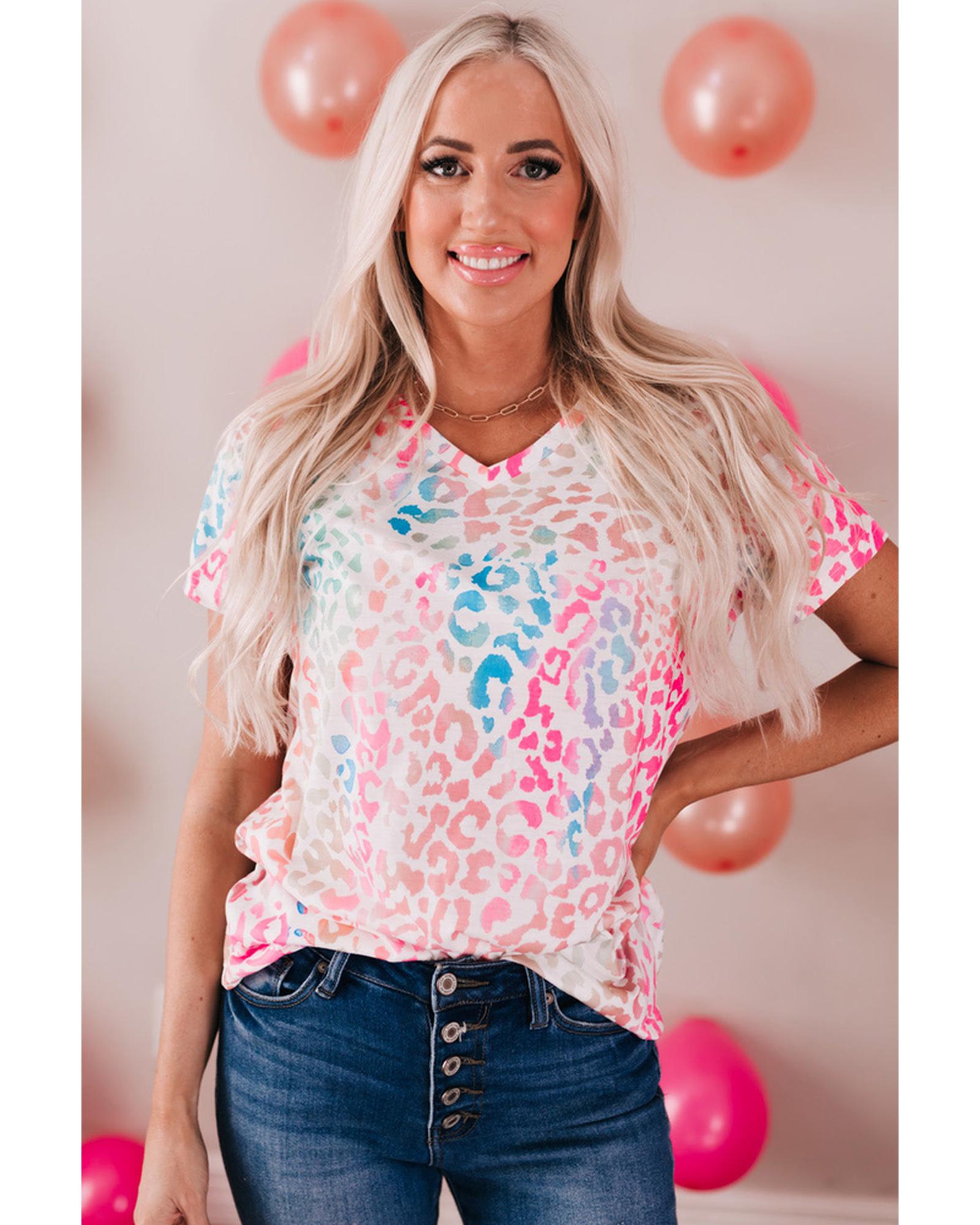 Azura Exchange Leopard V Neck Short Sleeve Top - XL Main image