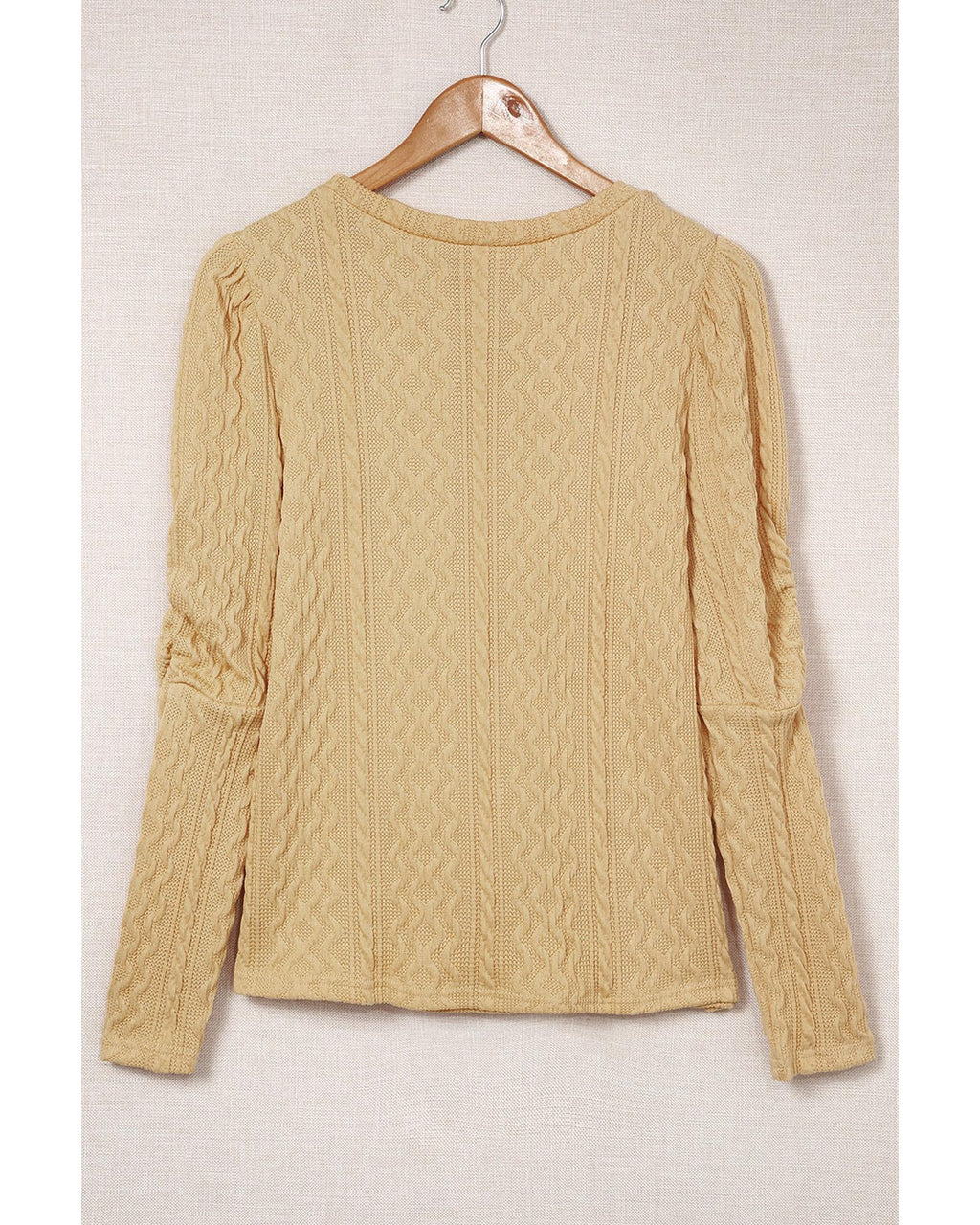 Azura Exchange Puffy Sleeve Khaki Textured Knit Top - L