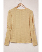 Azura Exchange Puffy Sleeve Khaki Textured Knit Top - L