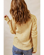 Azura Exchange Puffy Sleeve Khaki Textured Knit Top - L
