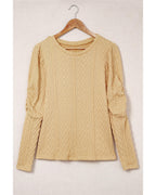 Azura Exchange Puffy Sleeve Khaki Textured Knit Top - L