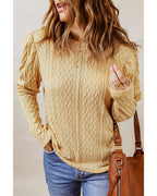 Azura Exchange Puffy Sleeve Khaki Textured Knit Top - L
