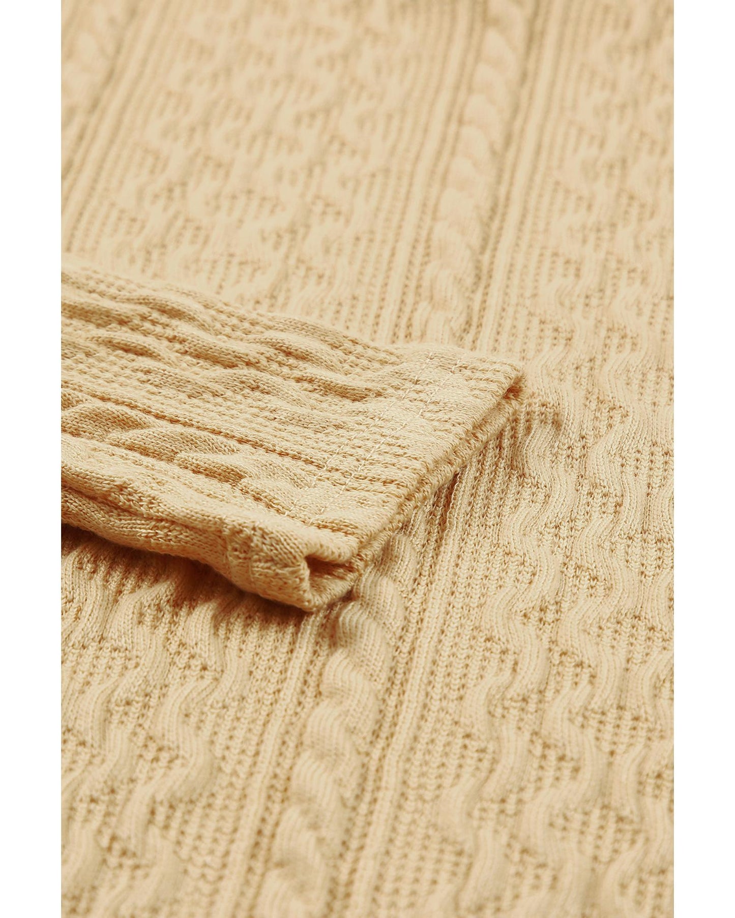 Azura Exchange Puffy Sleeve Khaki Textured Knit Top - L