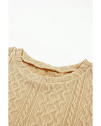 Azura Exchange Puffy Sleeve Khaki Textured Knit Top - M