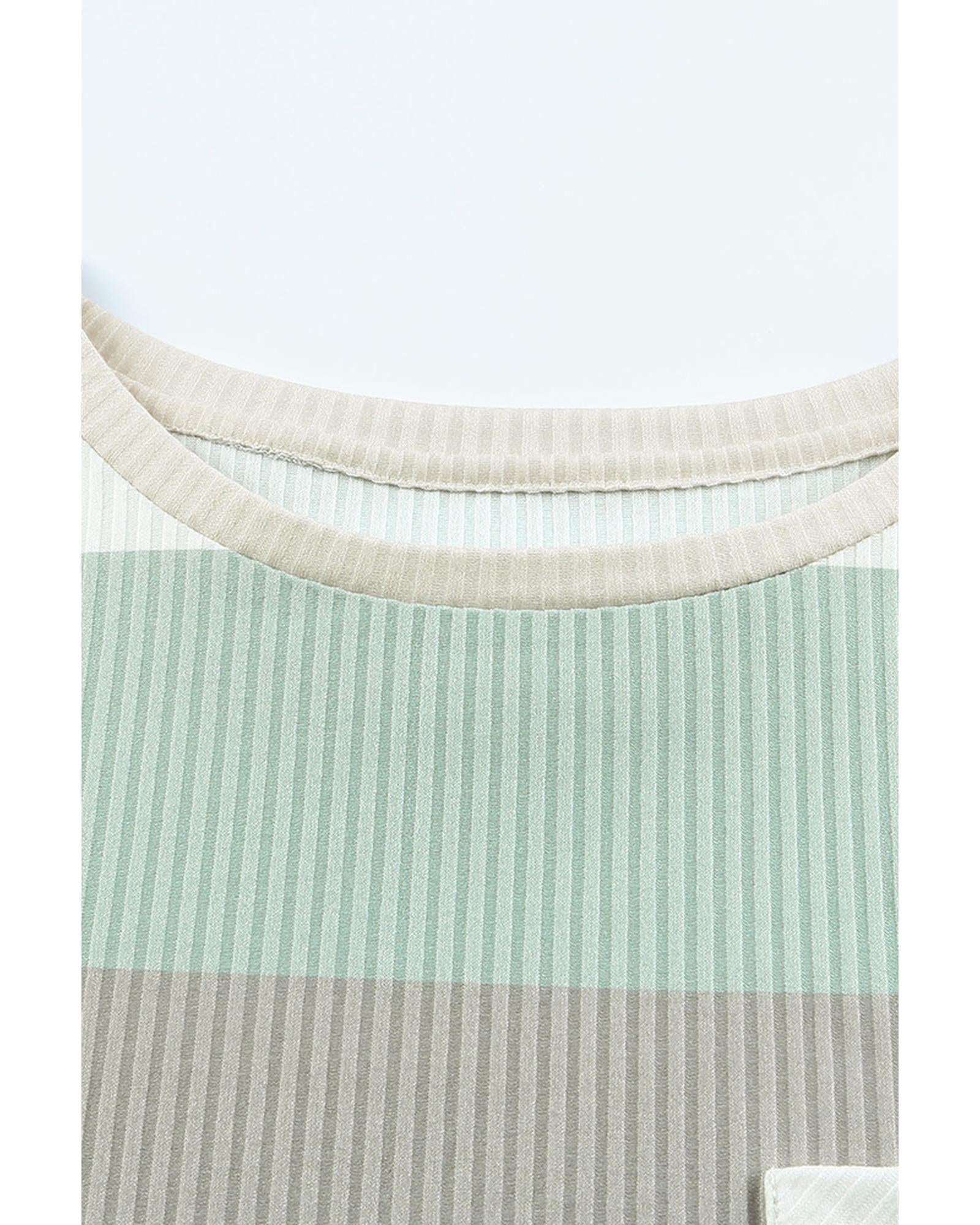 Azura Exchange Ribbed Color Block Long Sleeve Top with Pocket - 2XL