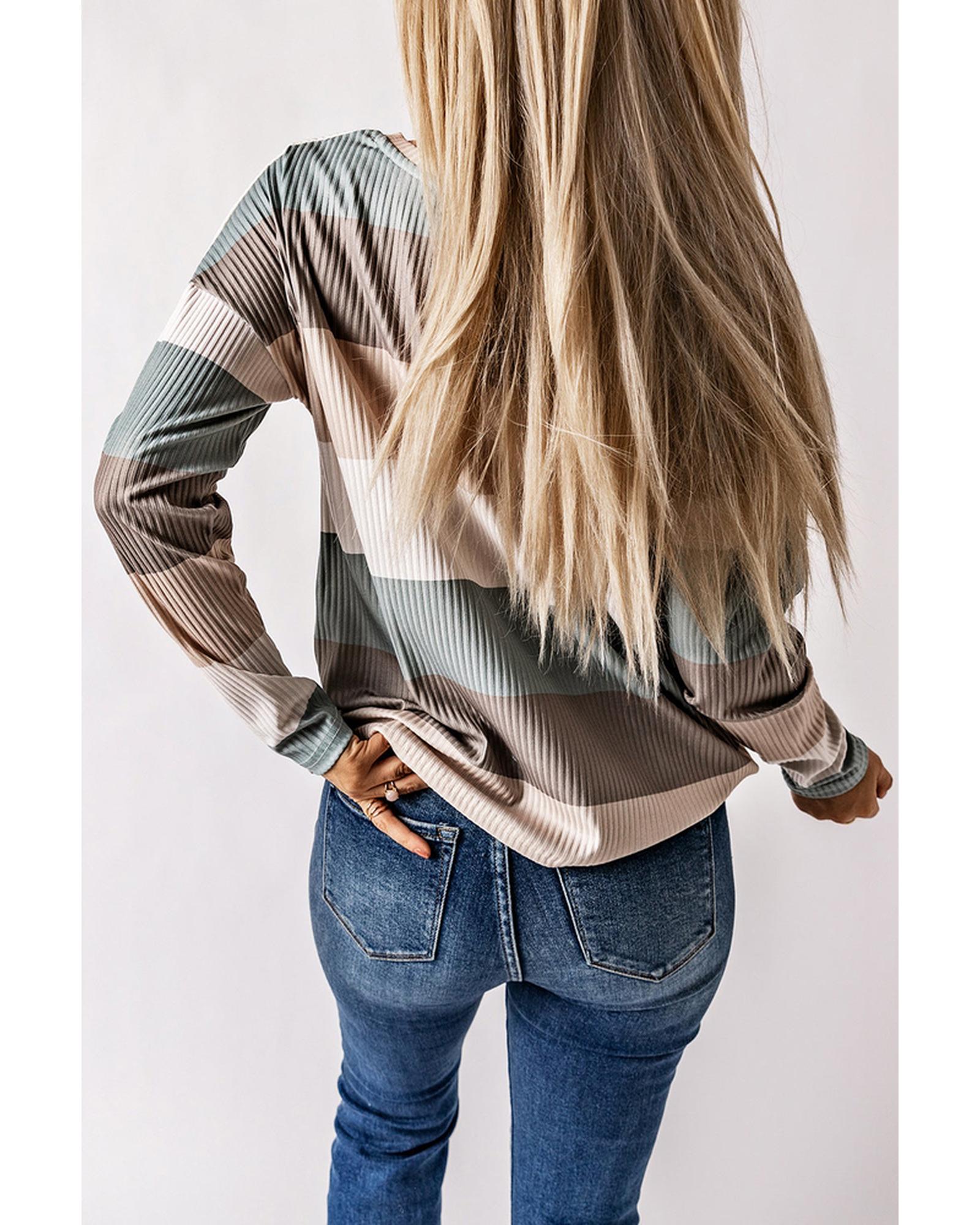 Azura Exchange Ribbed Color Block Long Sleeve Top with Pocket - S Secondary image