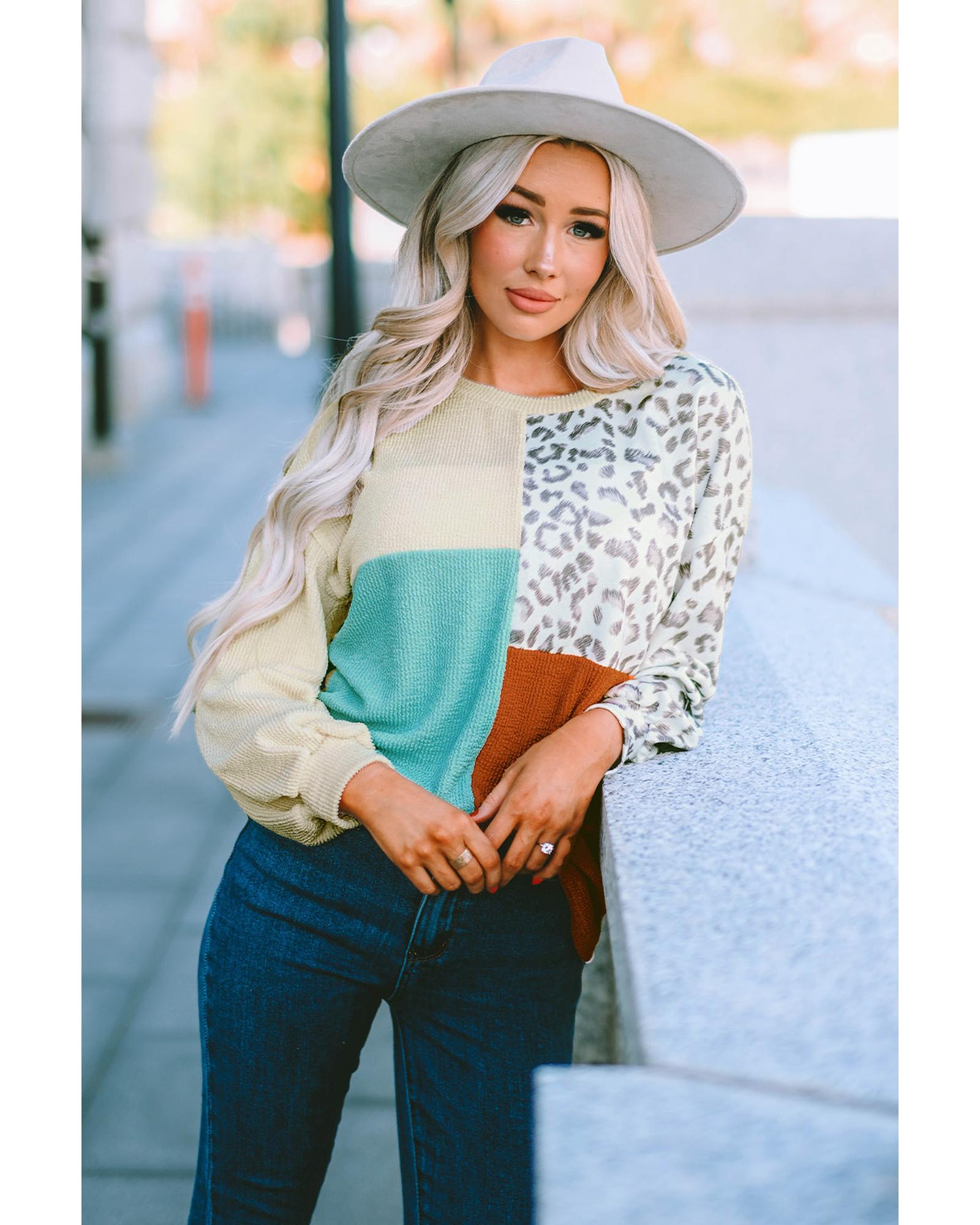 Azura Exchange Color Block Ribbed Long Sleeve Top - S Secondary image