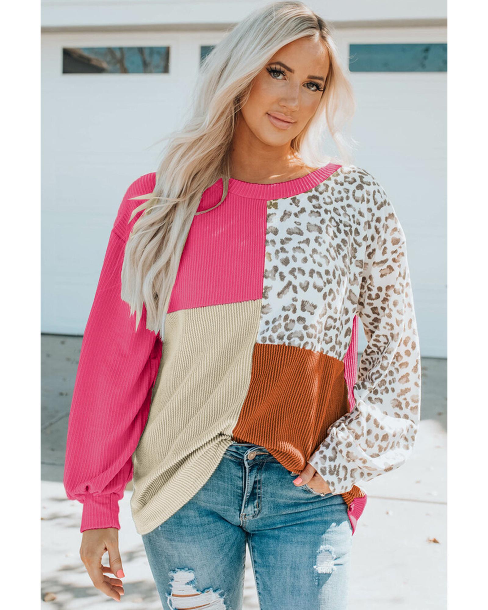Azura Exchange Patchwork Ribbed Long Sleeve Top - L Secondary image
