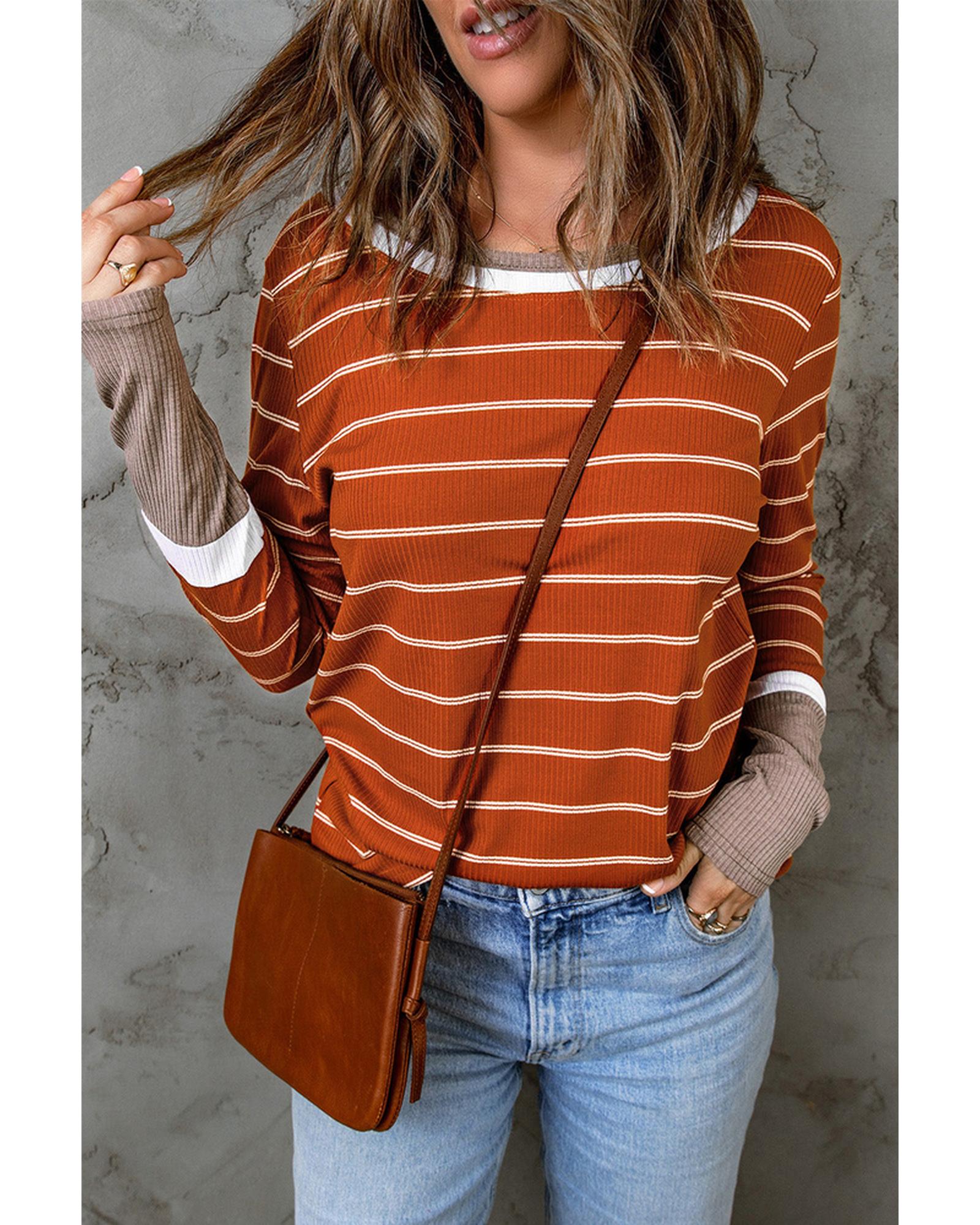 Azura Exchange Color Block Rib Knit Striped Pullover - S Main image