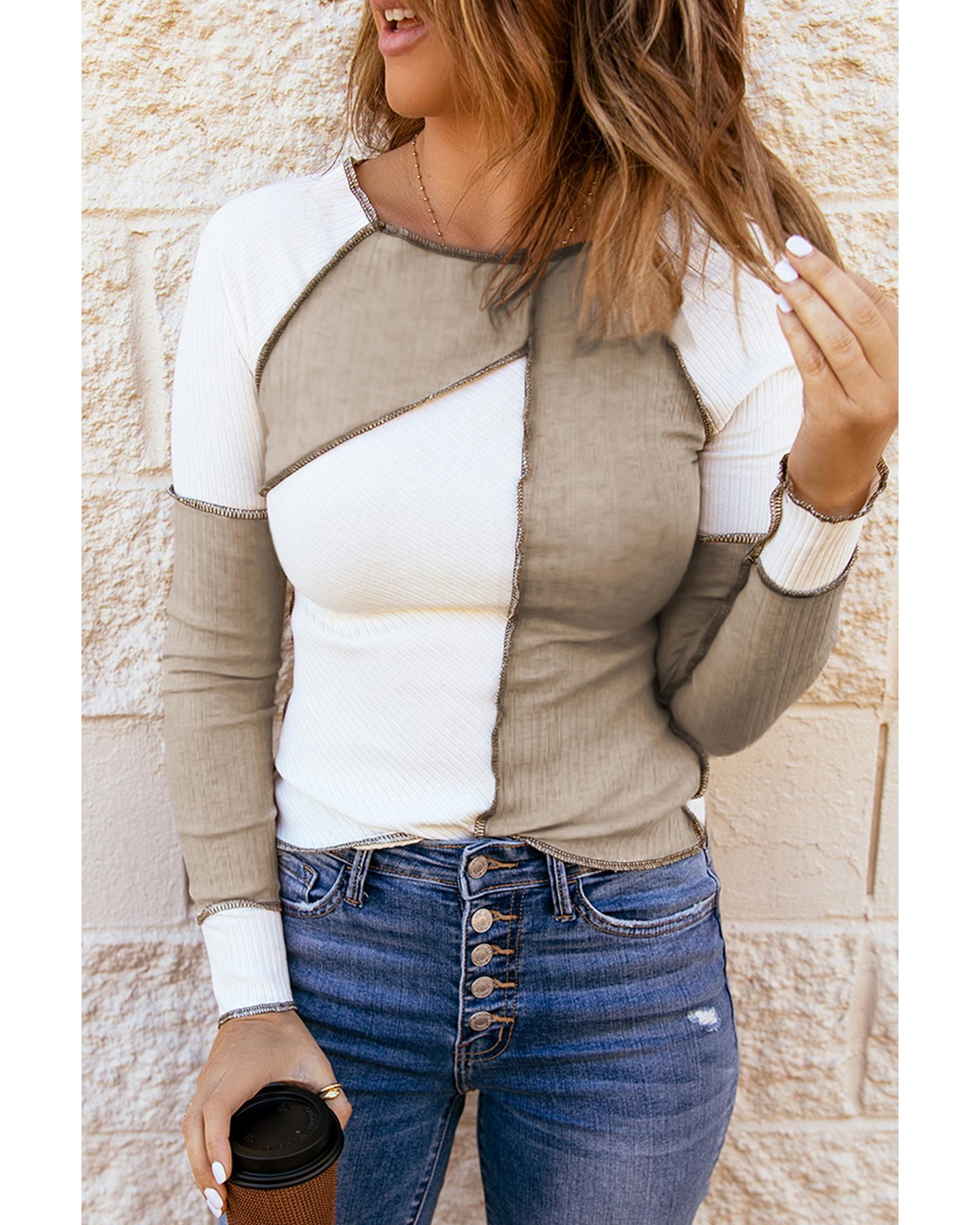 Azura Exchange Color Block Rib Knit Top - M Main image