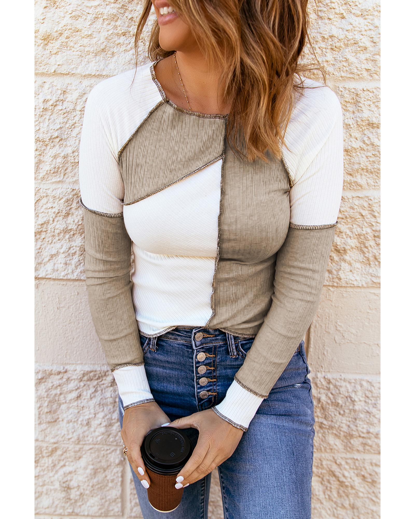 Azura Exchange Color Block Rib Knit Top - M Secondary image