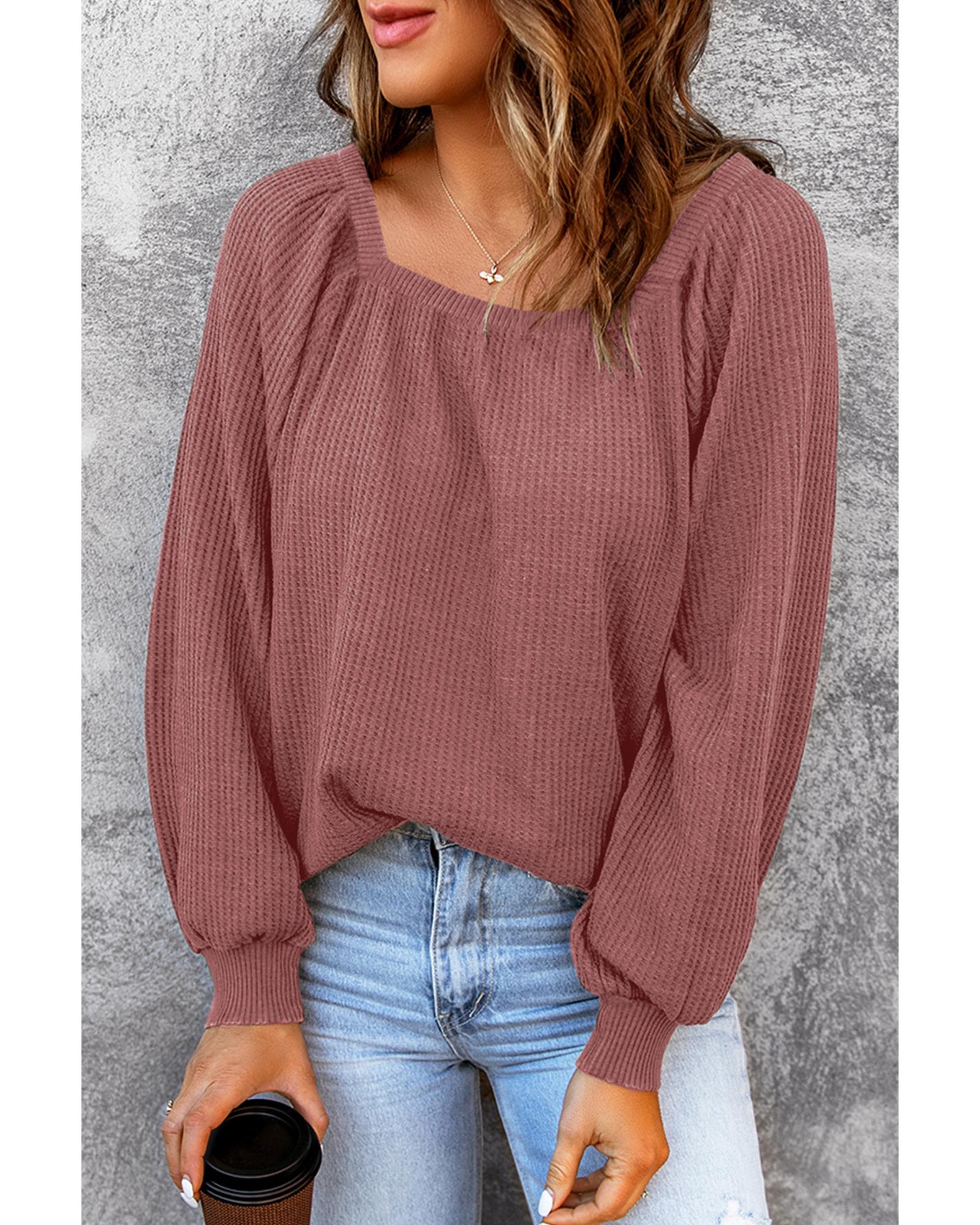 Azura Exchange Puff Sleeve Waffle Knit Top - M Secondary image