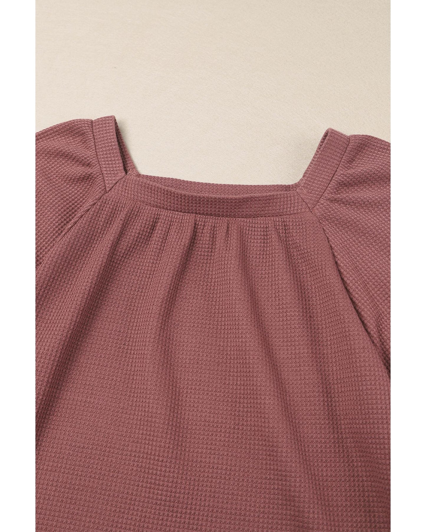 Azura Exchange Puff Sleeve Waffle Knit Top - M