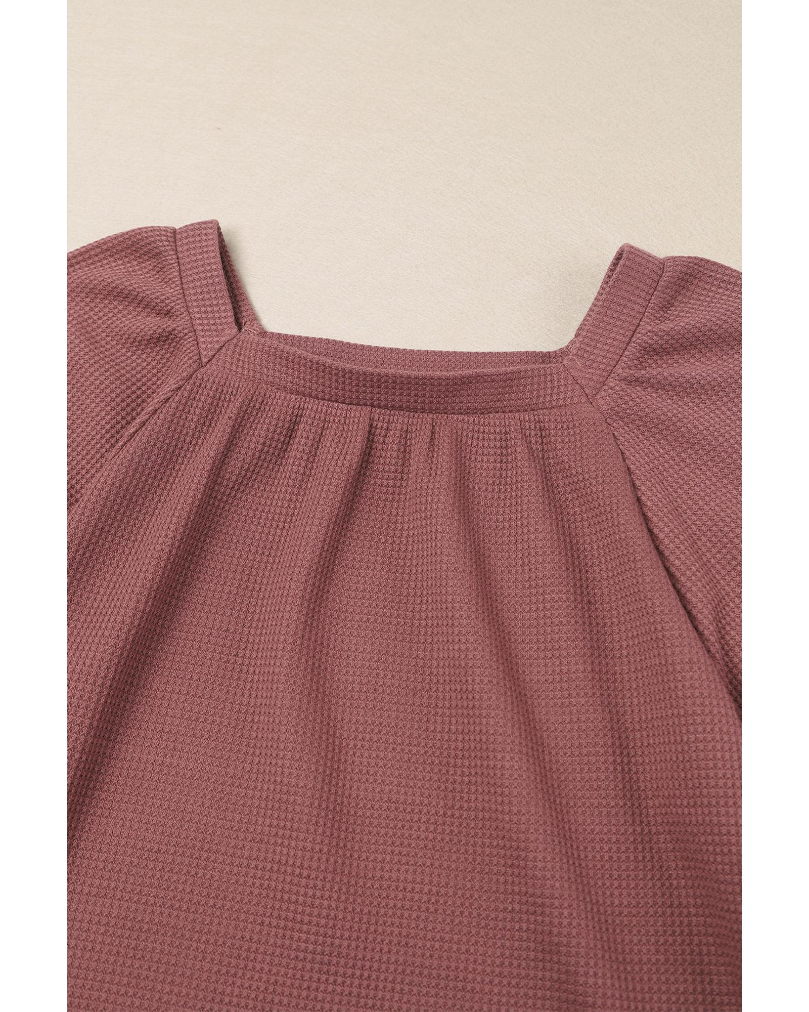 Azura Exchange Puff Sleeve Waffle Knit Top - M