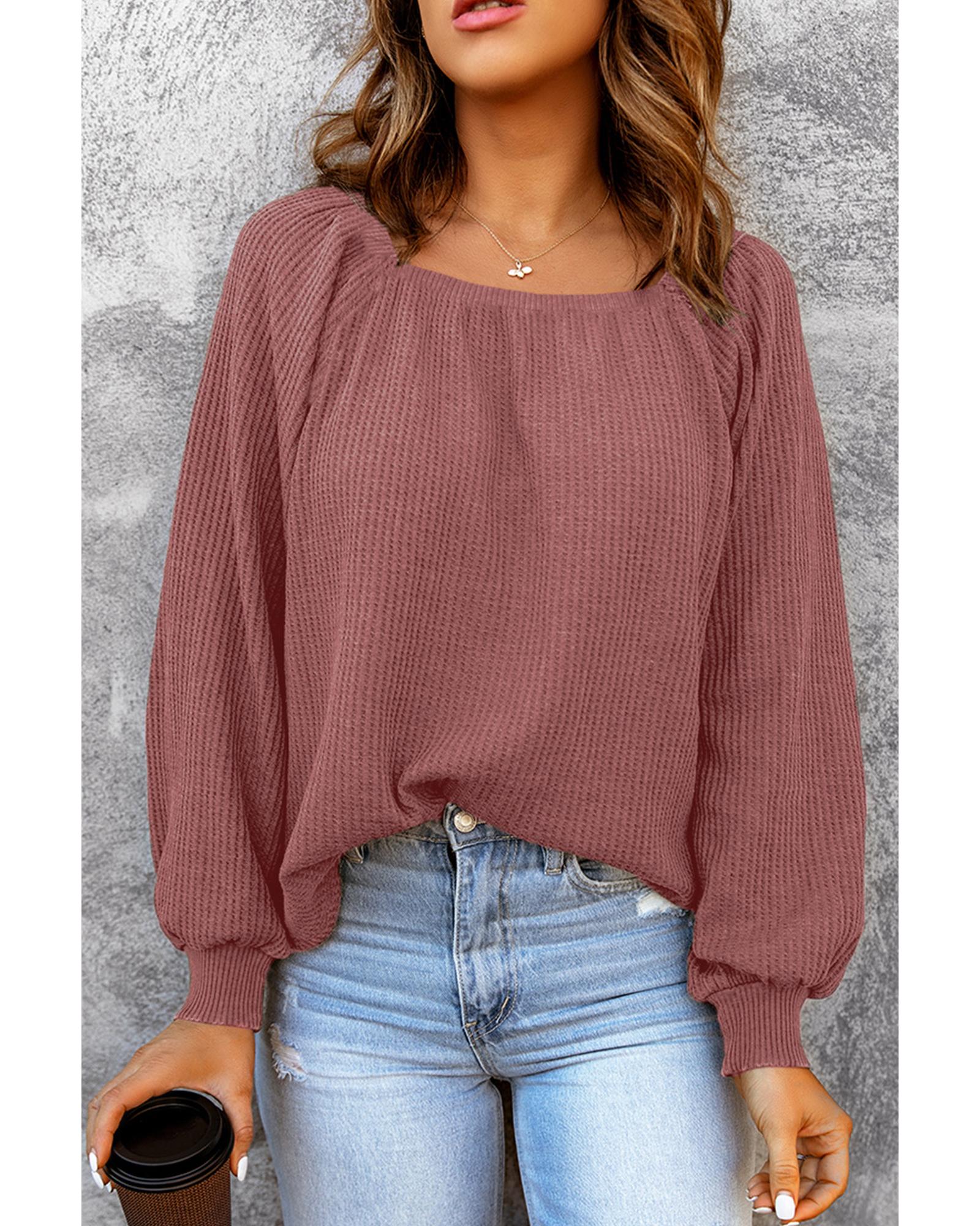 Azura Exchange Puff Sleeve Waffle Knit Top - S Main image
