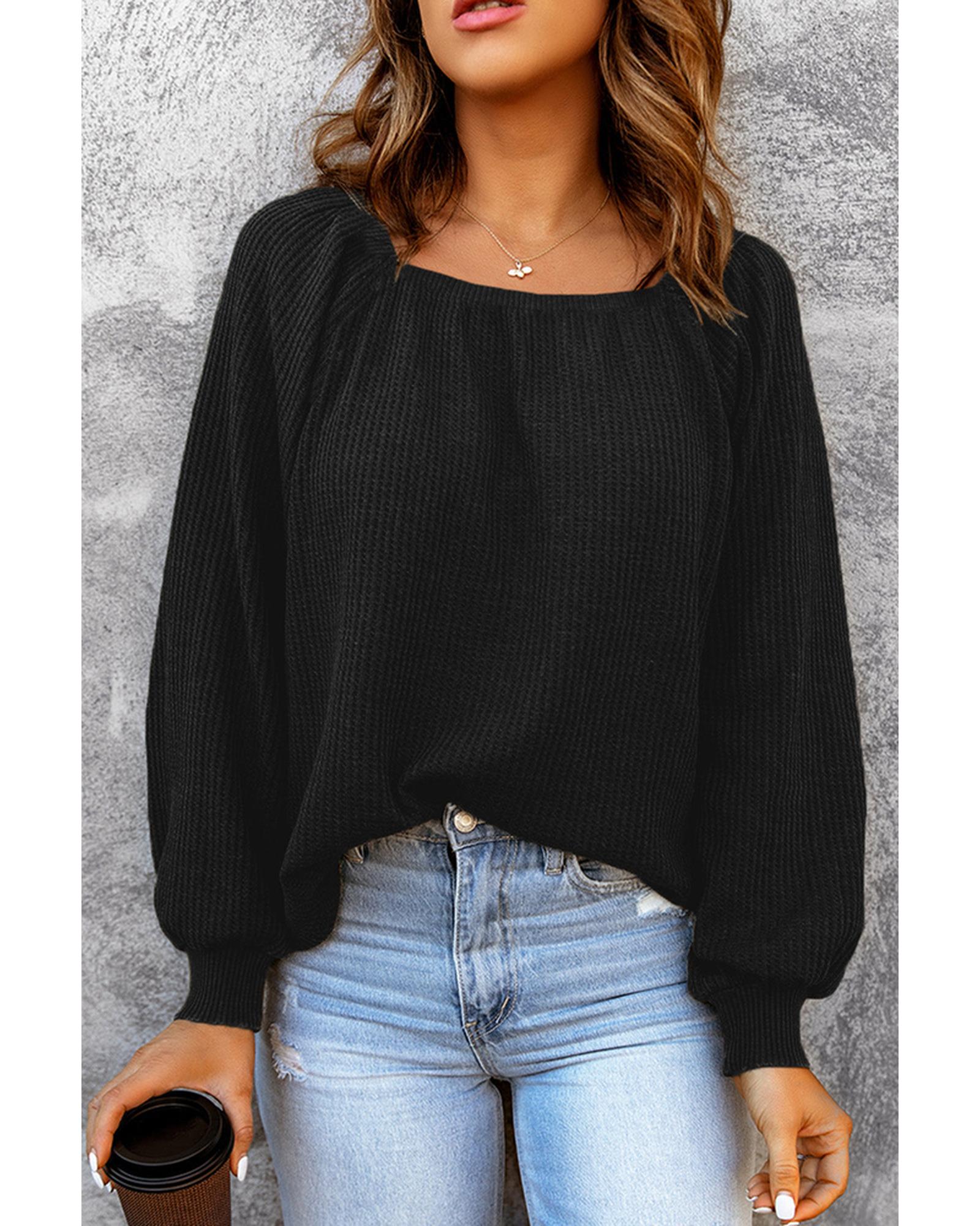 Azura Exchange Puff Sleeve Waffle Knit Top - L Main image