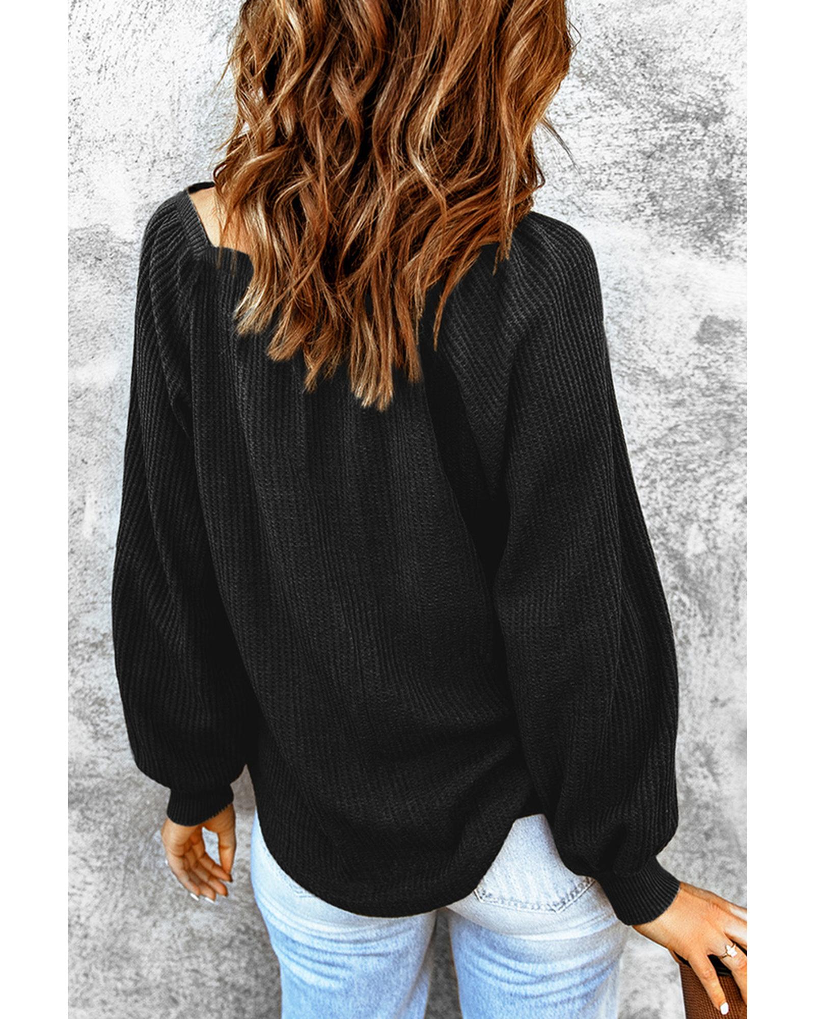 Azura Exchange Puff Sleeve Waffle Knit Top - L Secondary image