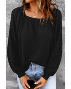 Azura Exchange Puff Sleeve Waffle Knit Top - L