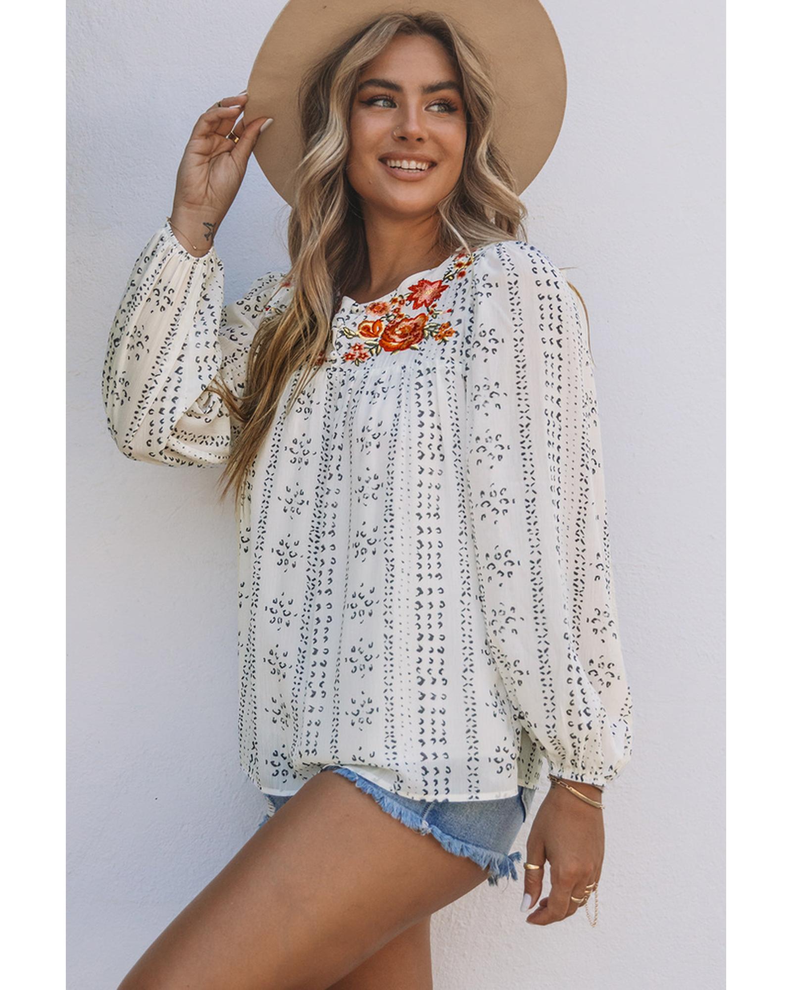 Azura Exchange Long Sleeve Embroidered Print Blouse - M Secondary image