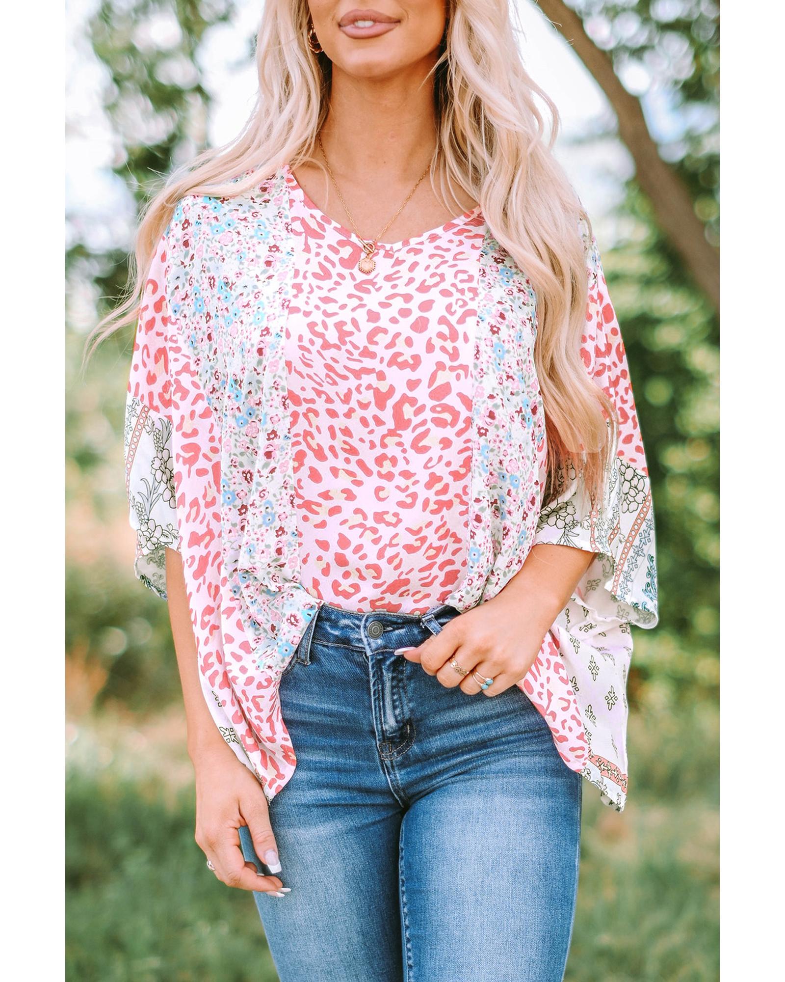 Azura Exchange Animal Floral Mix Print Cape Top - M Main image