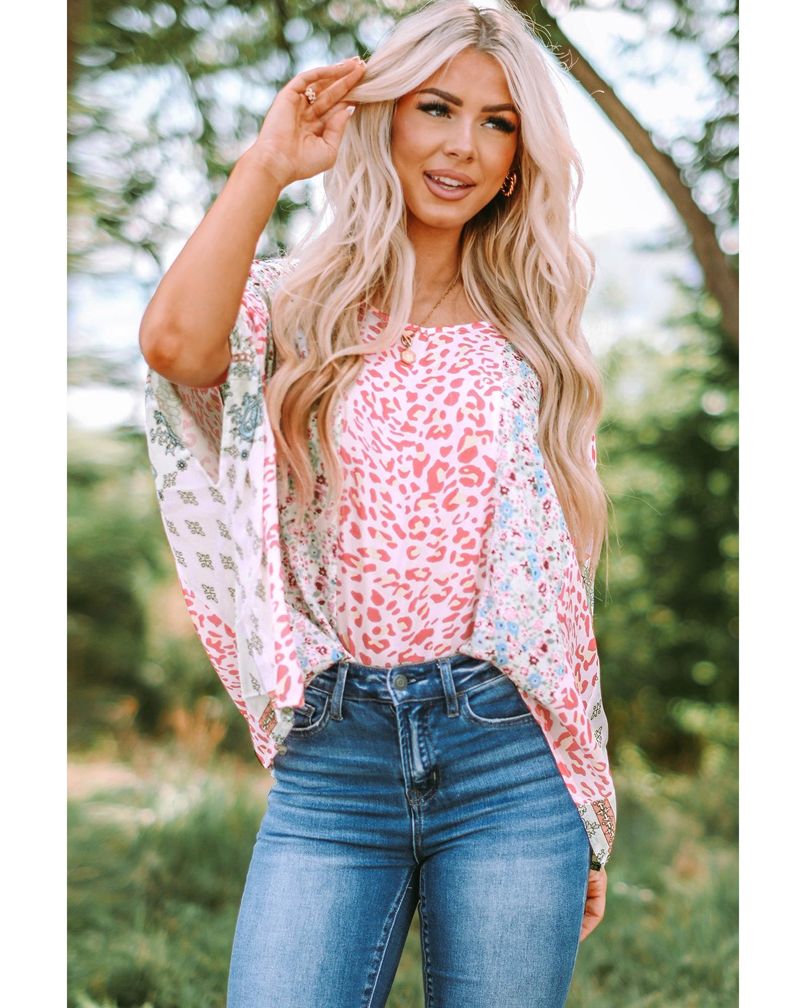 Azura Exchange Animal Floral Mix Print Cape Top - M Secondary image