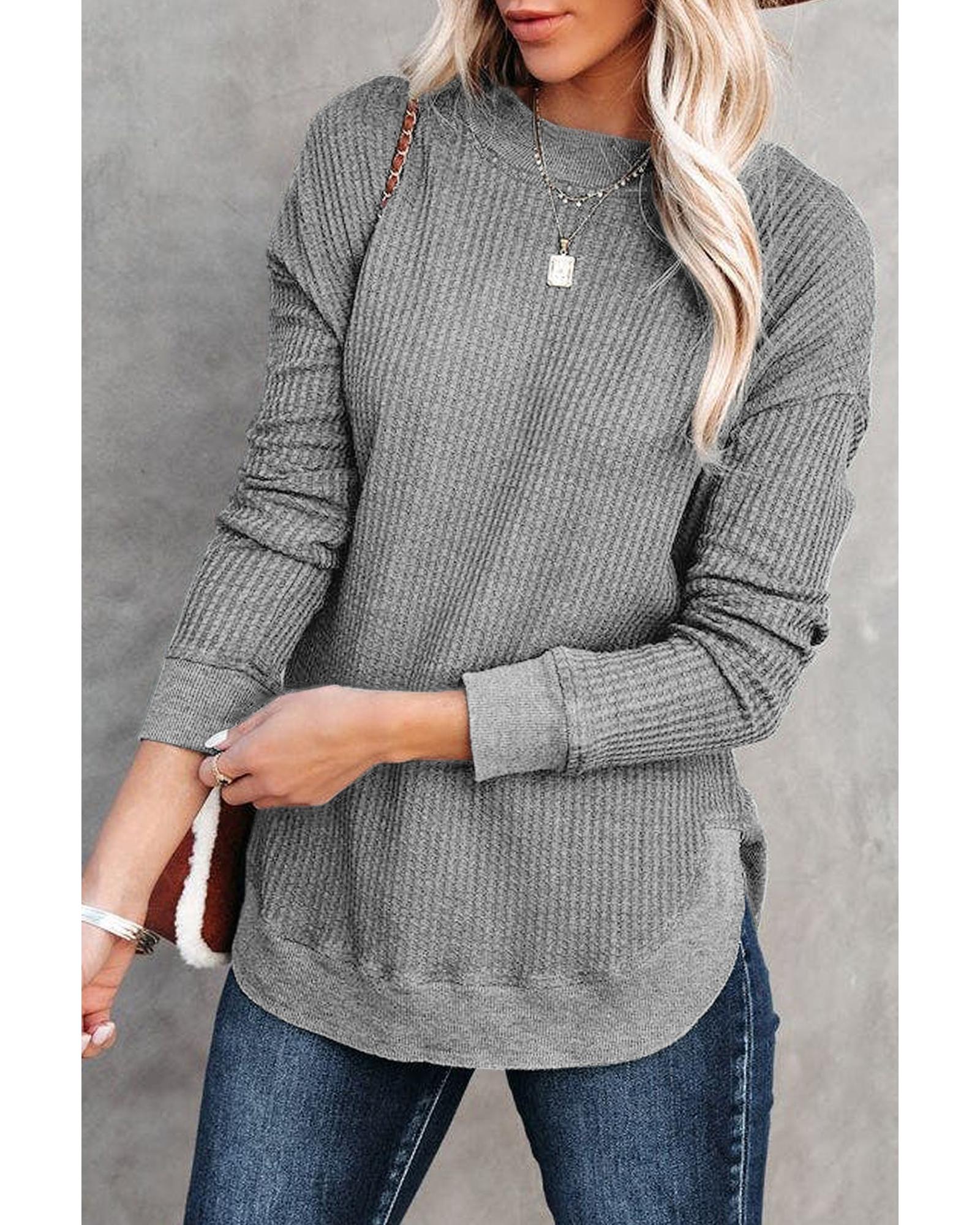 Azura Exchange Ribbed Trim Waffle Knit Top - M Main image