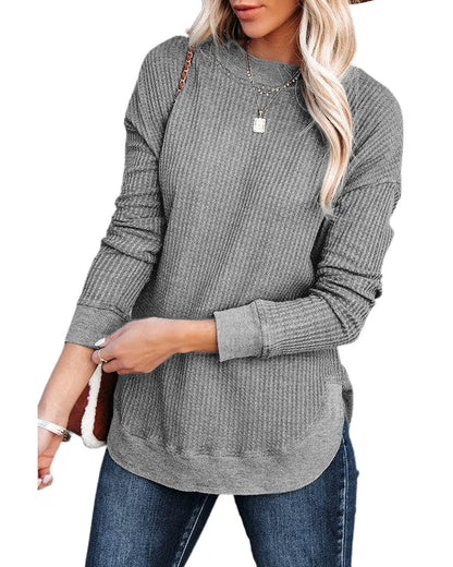 Azura Exchange Ribbed Trim Waffle Knit Top - XL