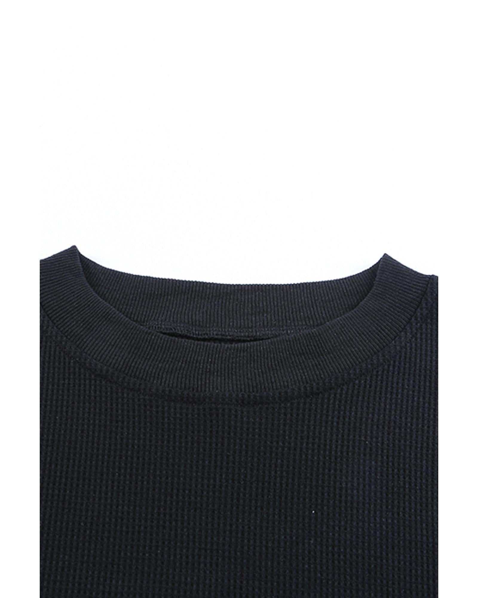 Azura Exchange Ribbed Trim Waffle Knit Top - M