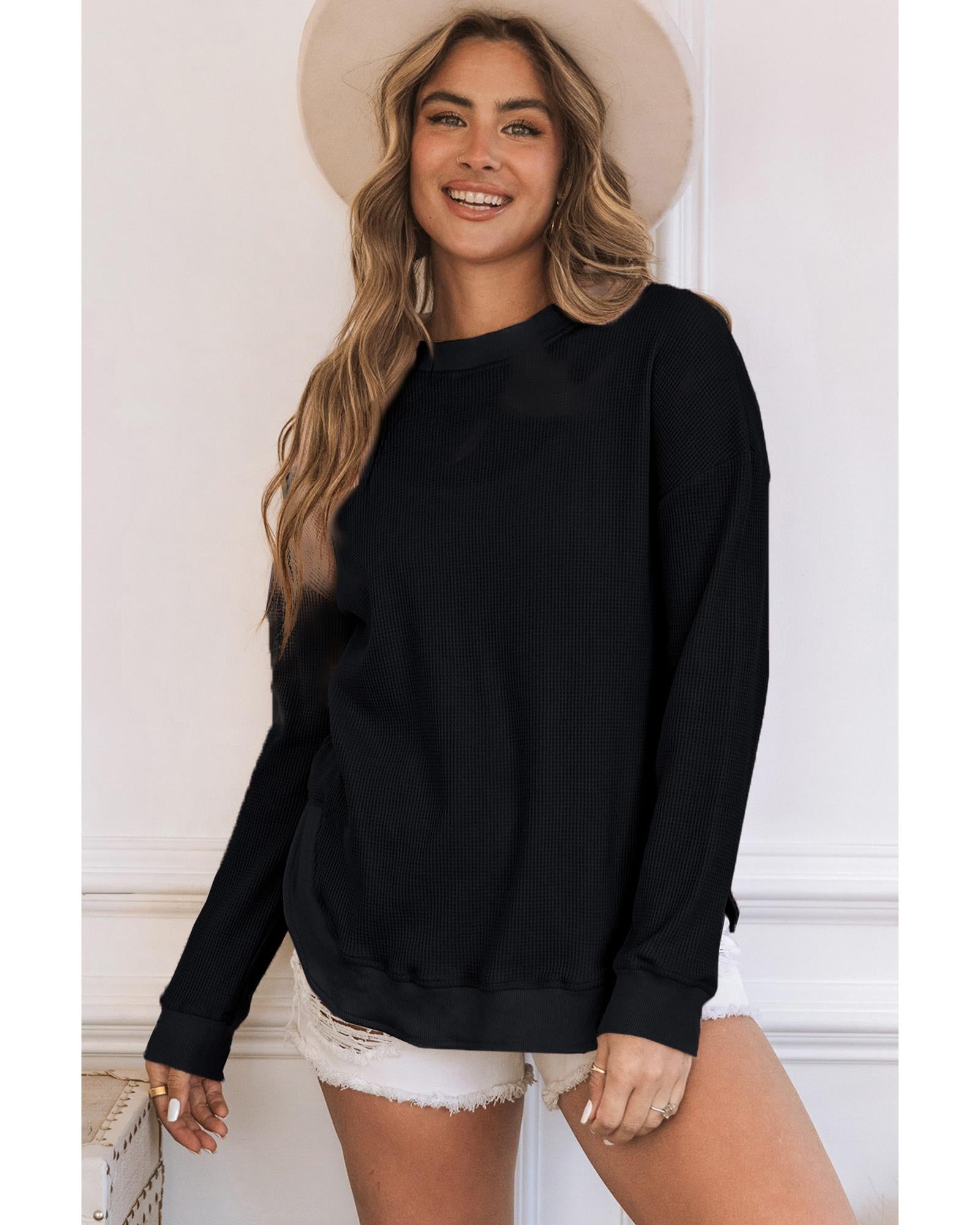 Azura Exchange Ribbed Trim Waffle Knit Top - XL Main image