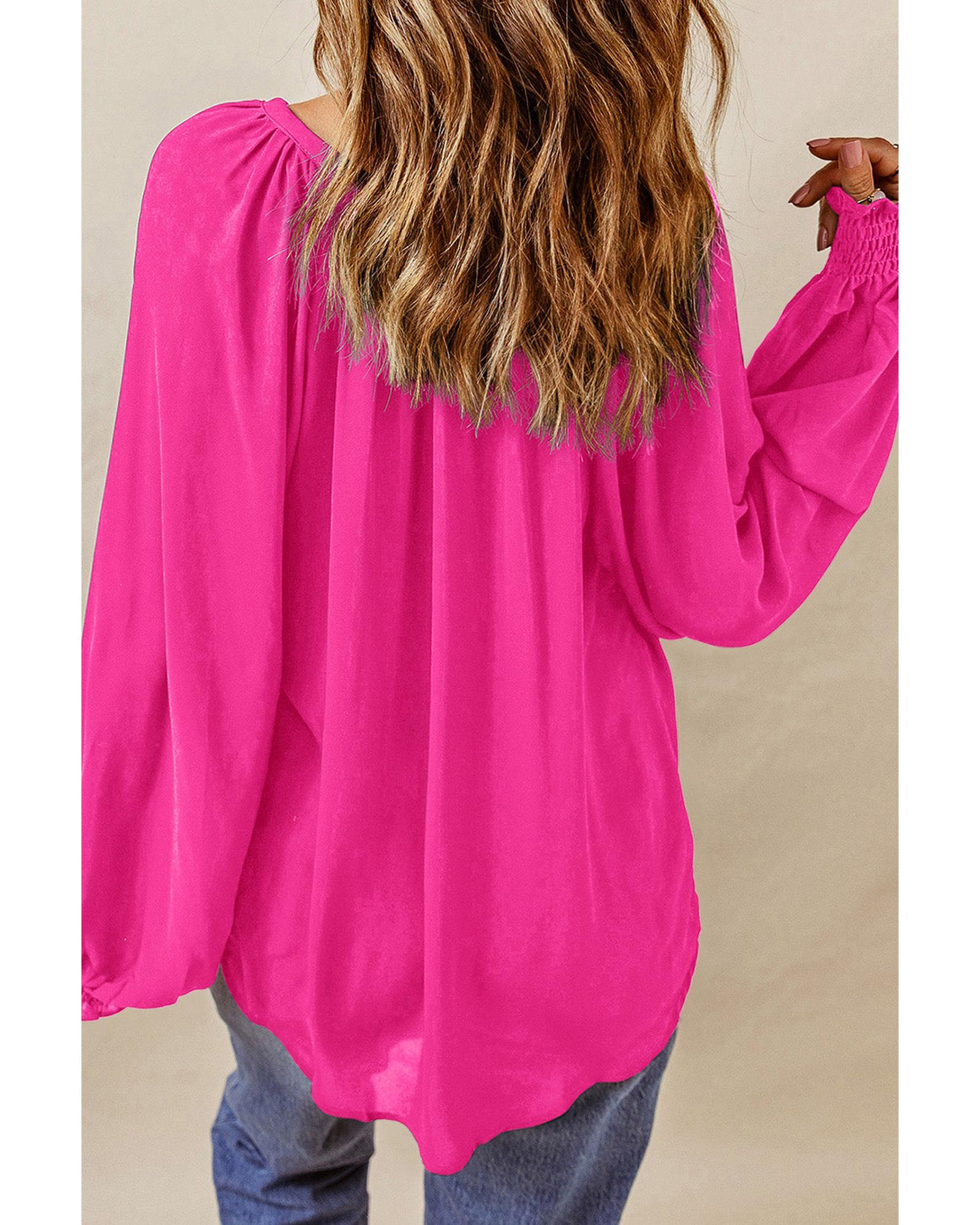 Azura Exchange Pleated V Neck Puffy Sleeve Blouse - S Secondary image