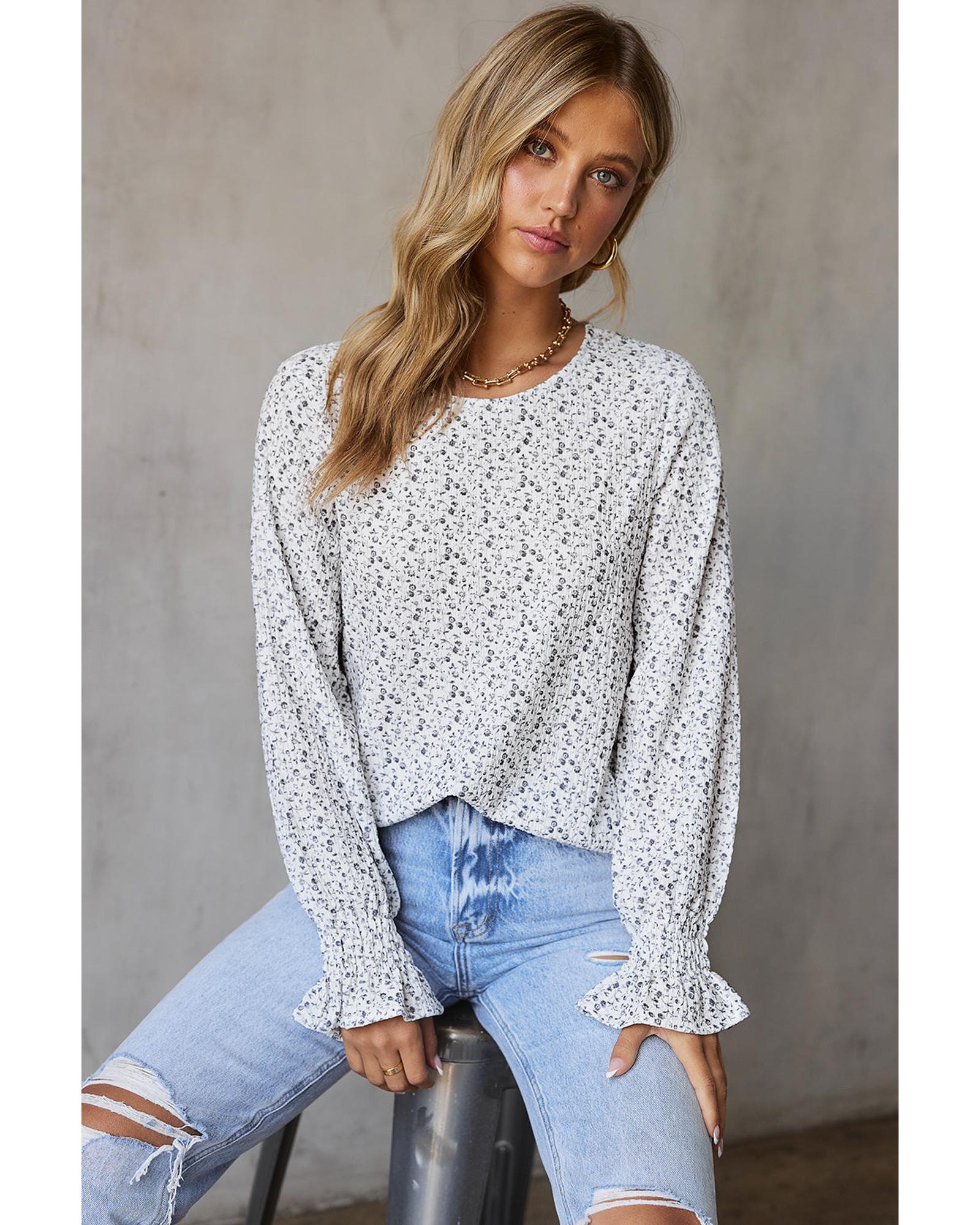 Azura Exchange Floral Printed Crinkled Ruffled Bubble Sleeve Blouse - 2XL