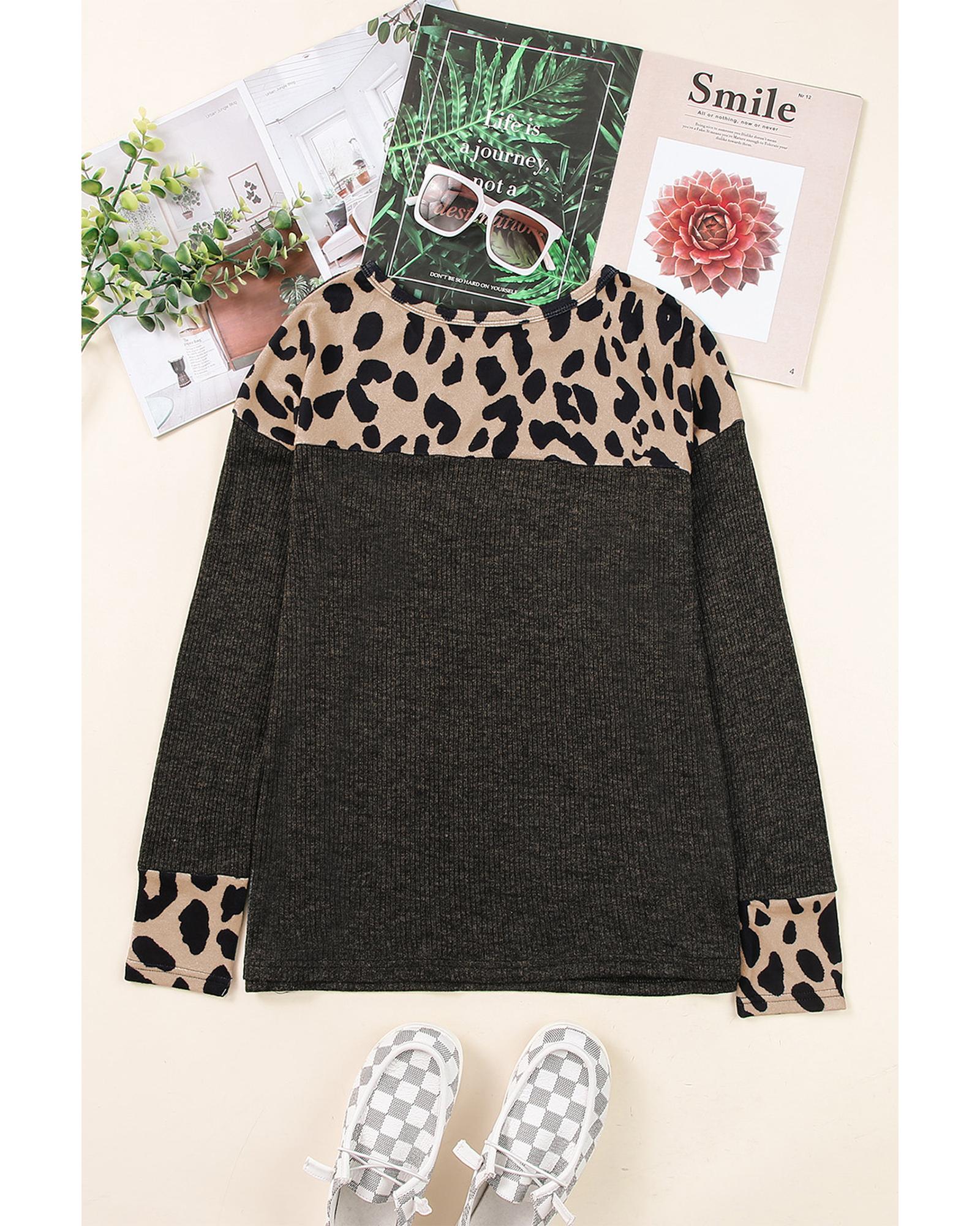 Azura Exchange Leopard Contrast Trim Knit Top - M