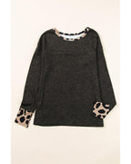 Azura Exchange Leopard Contrast Trim Knit Top - S