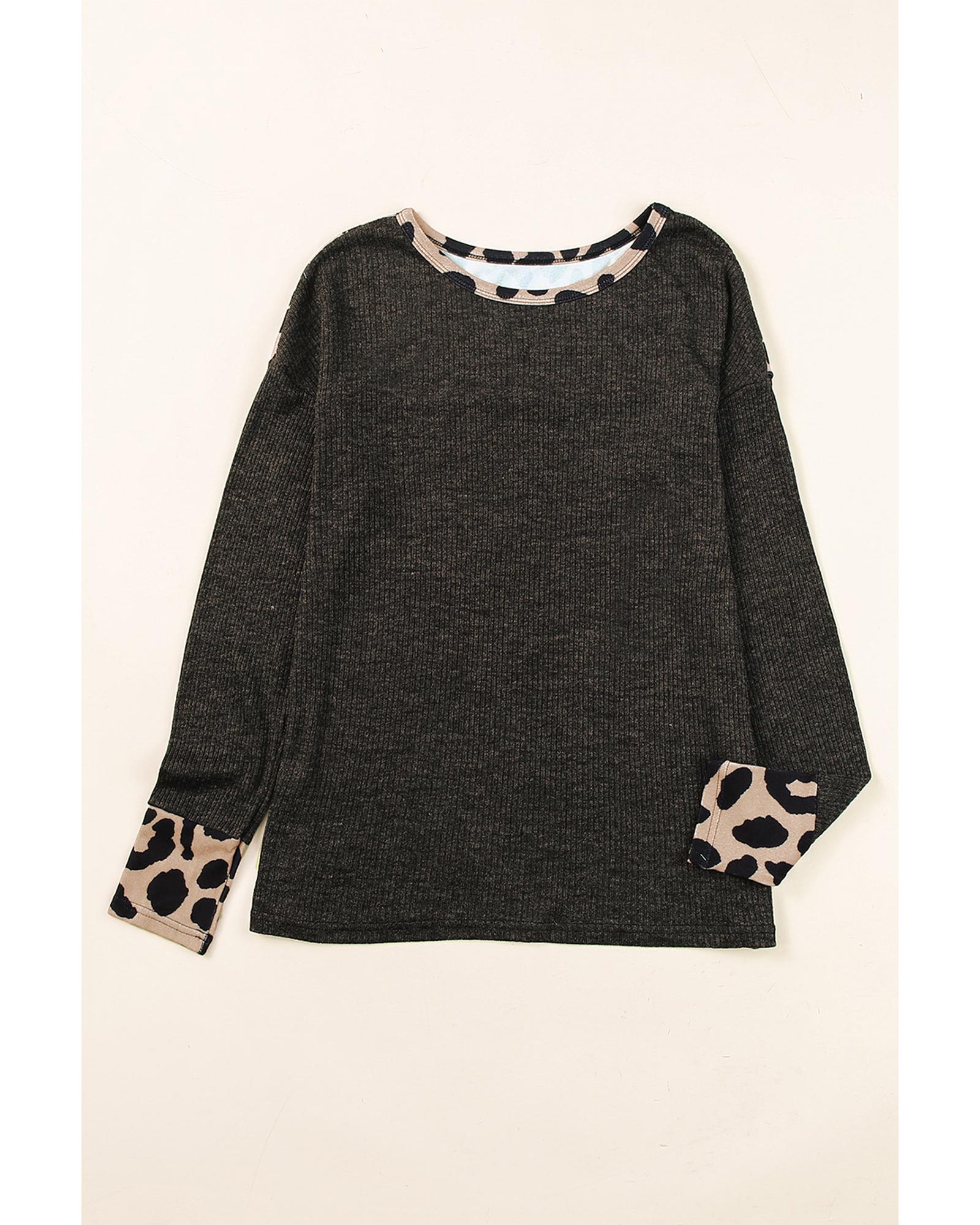 Azura Exchange Leopard Contrast Trim Knit Top - S