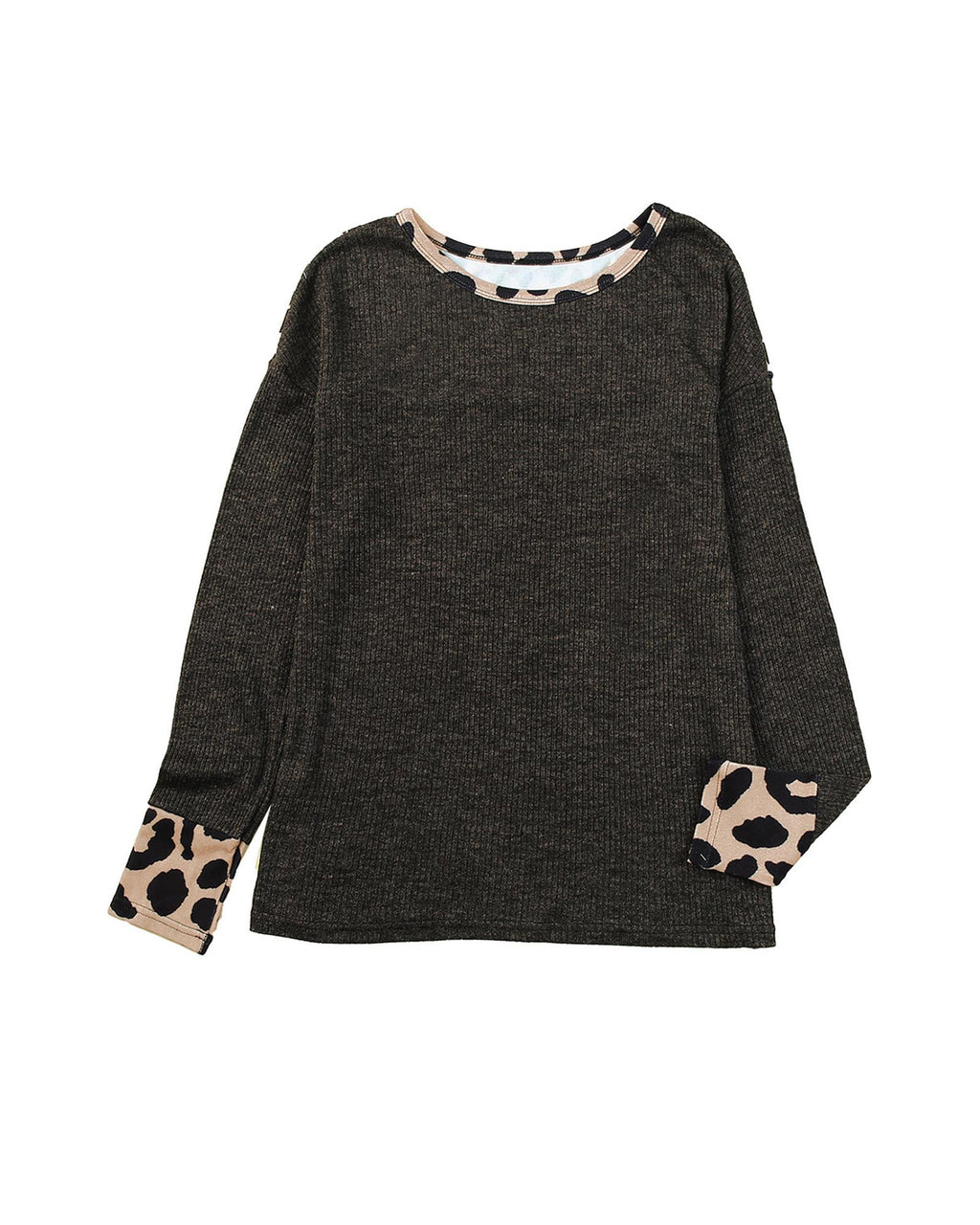 Azura Exchange Leopard Contrast Trim Knit Top - S