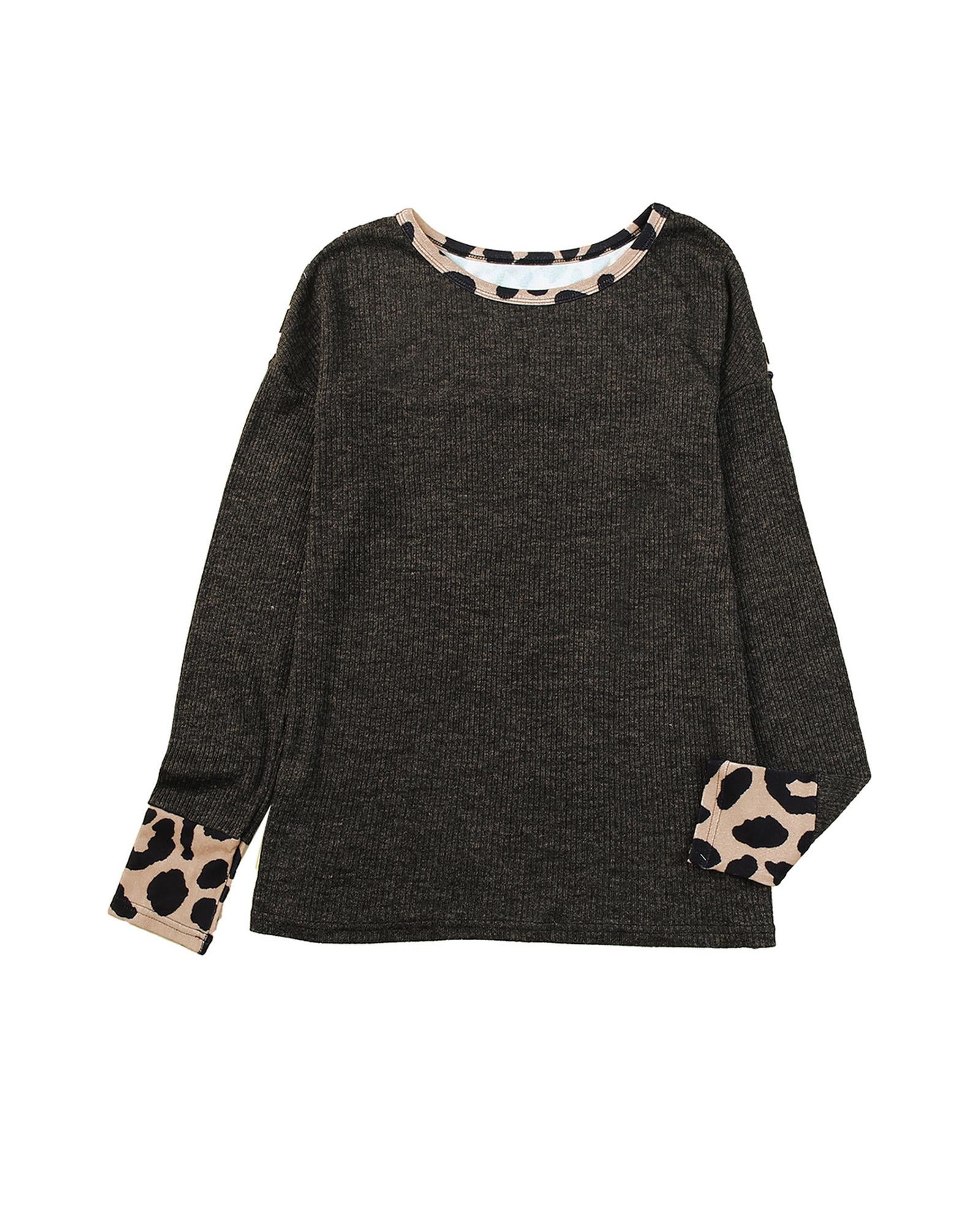 Azura Exchange Leopard Contrast Trim Knit Top - S