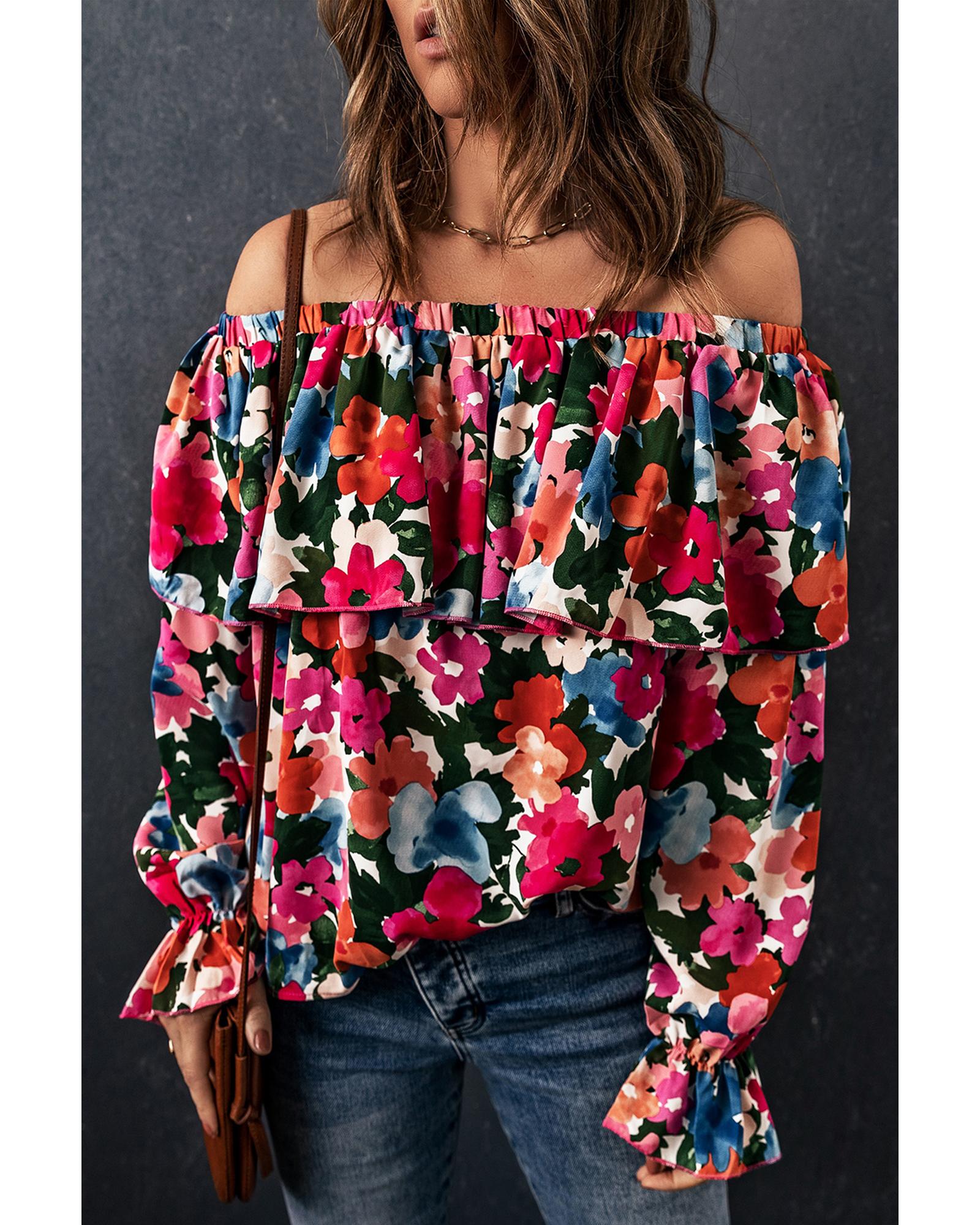 Azura Exchange Floral Print Off Shoulder Blouse - L Main image