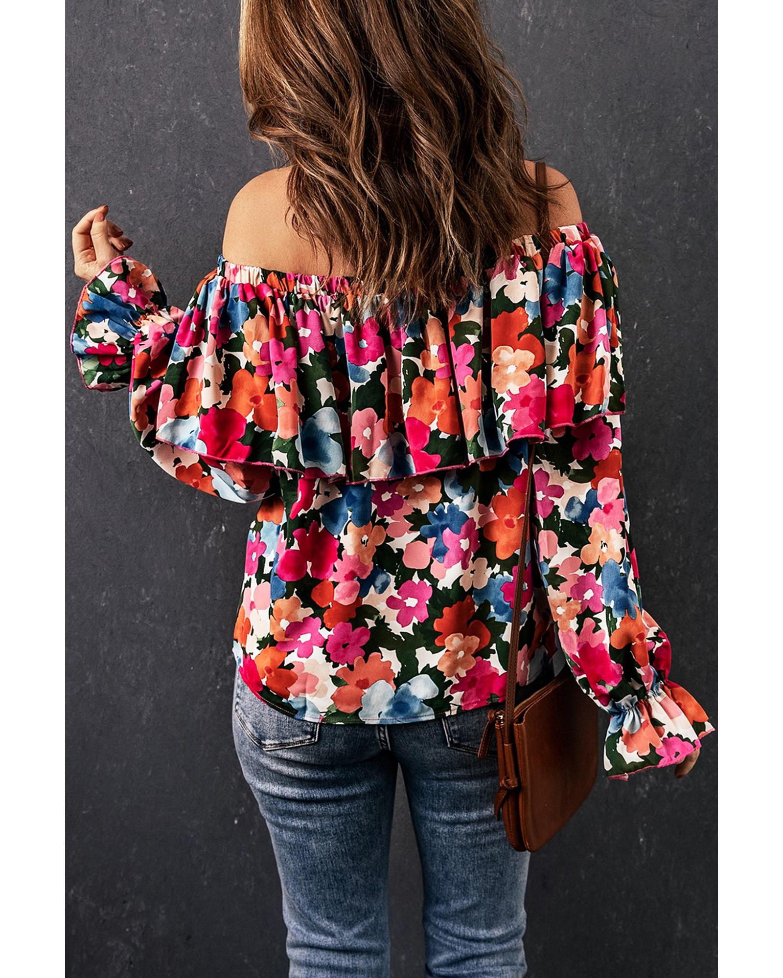Azura Exchange Floral Print Off Shoulder Blouse - S Secondary image