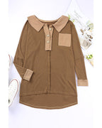Azura Exchange Buttoned Waffle Knit Long Sleeve Top - M