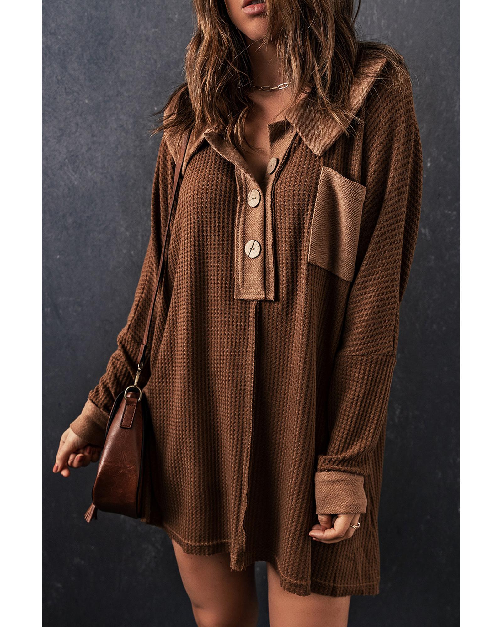 Azura Exchange Buttoned Waffle Knit Long Sleeve Top - S Main image