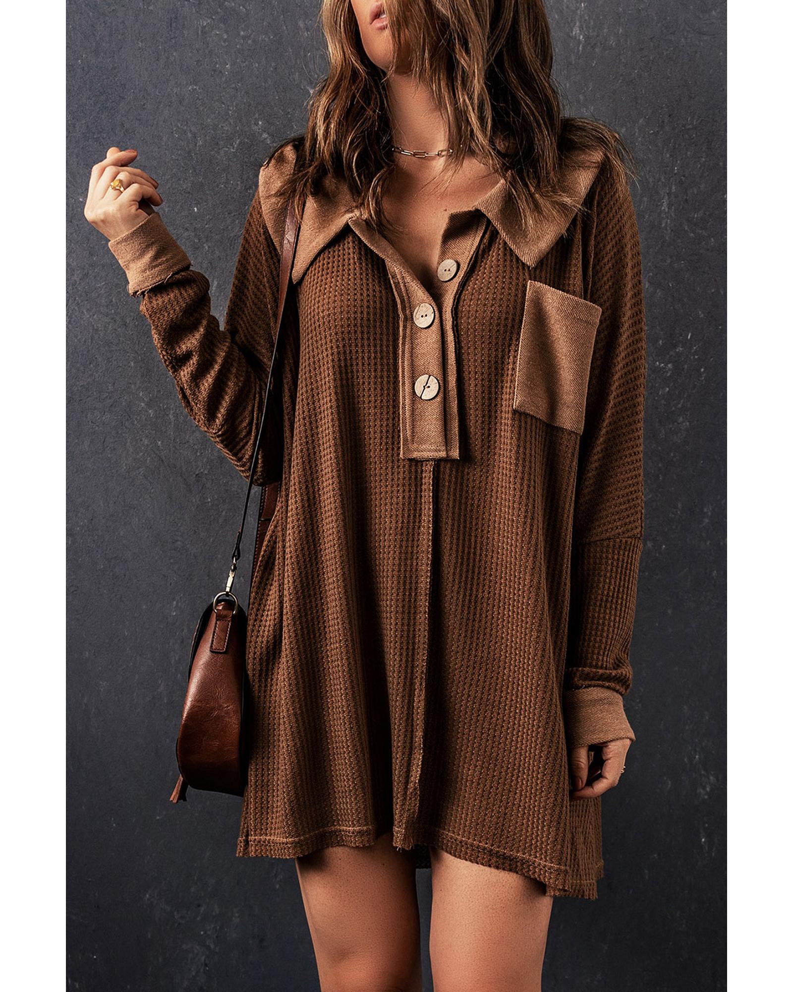 Azura Exchange Buttoned Waffle Knit Long Sleeve Top - XL Secondary image