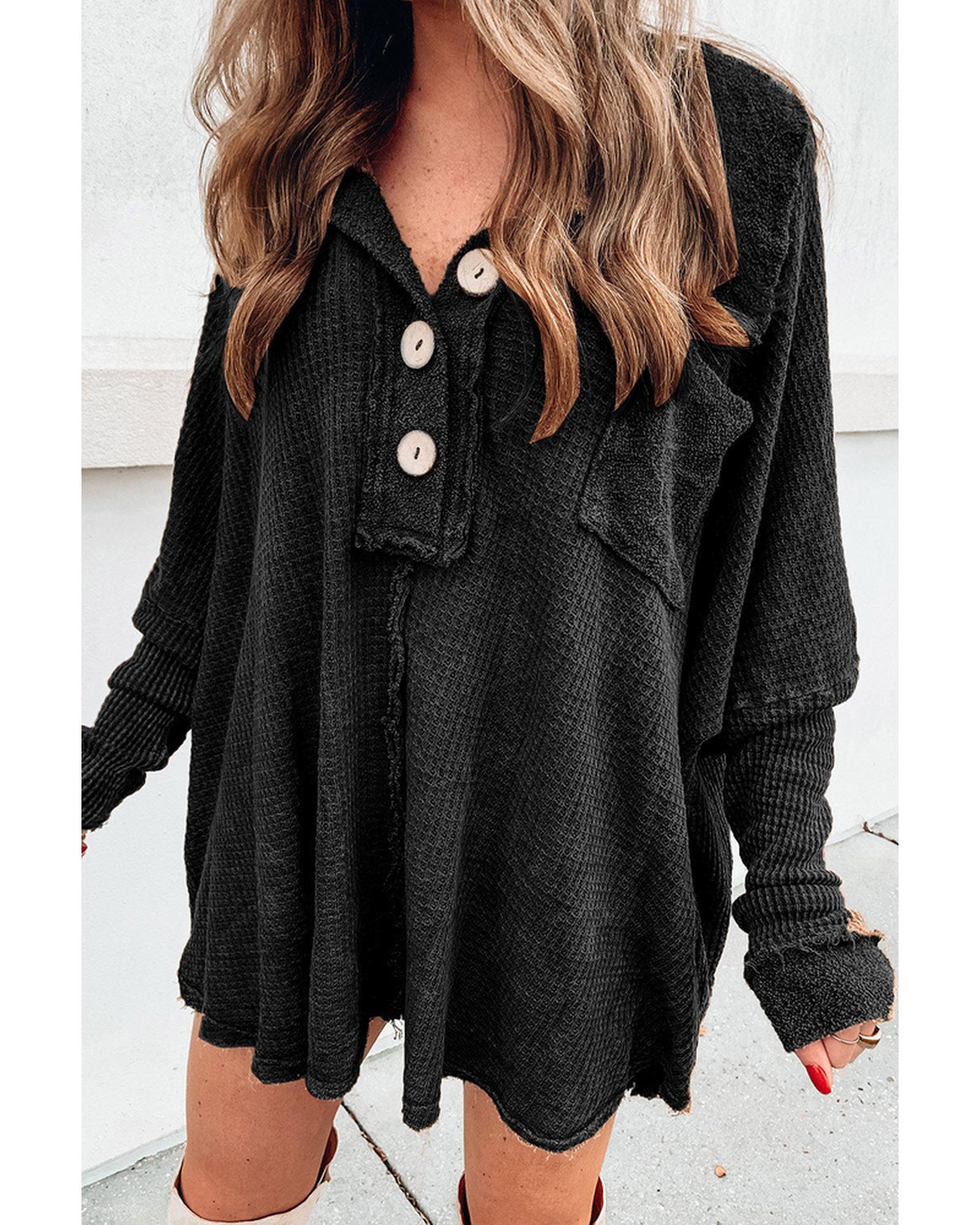 Azura Exchange Buttoned Waffle Knit Long Sleeve Top - M Main image