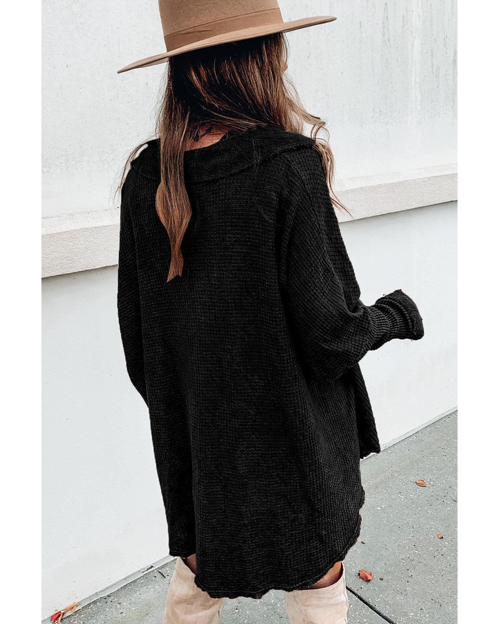 Azura Exchange Buttoned Waffle Knit Long Sleeve Top - M Secondary image