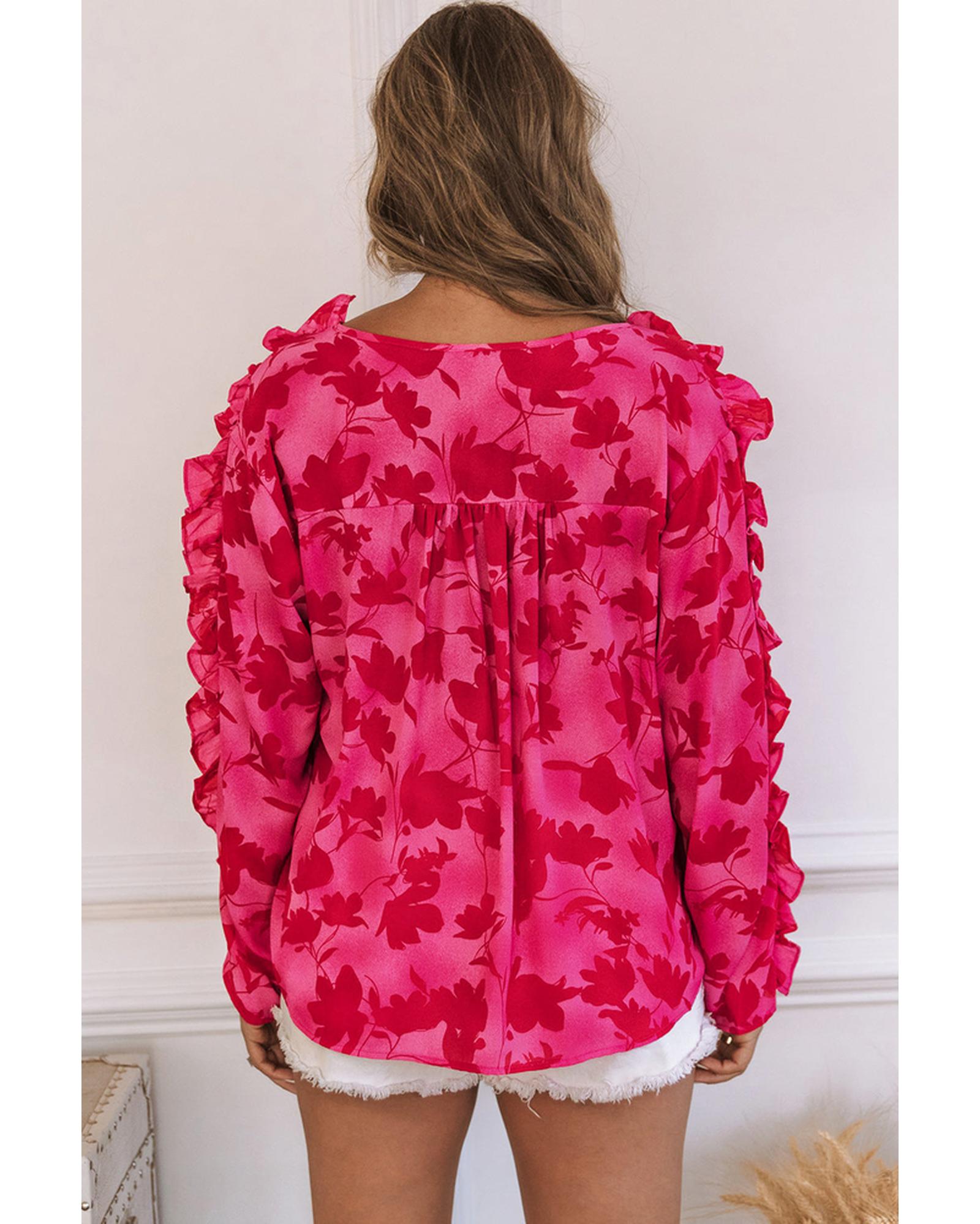 Azura Exchange Ruffled Floral Print Blouse - S Secondary image