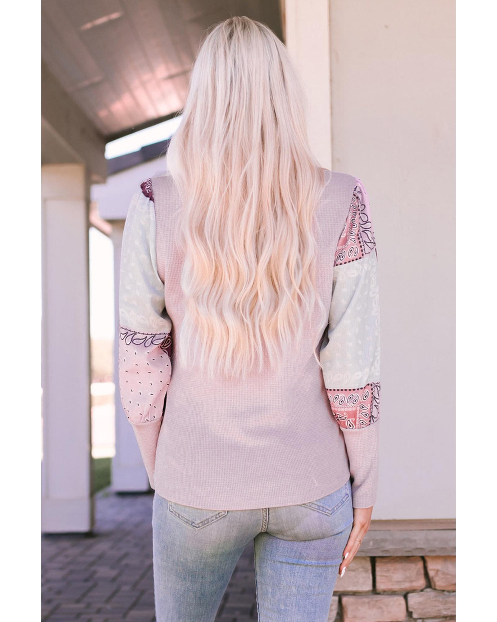 Azura Exchange Tribal Pattern Patchwork Waffle Knit Top - L Secondary image