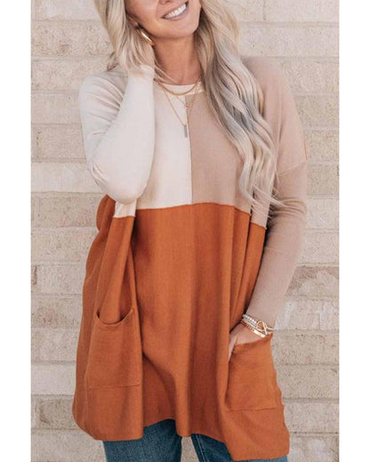 Azura Exchange Color Block Patchwork Long Sleeve Top - M