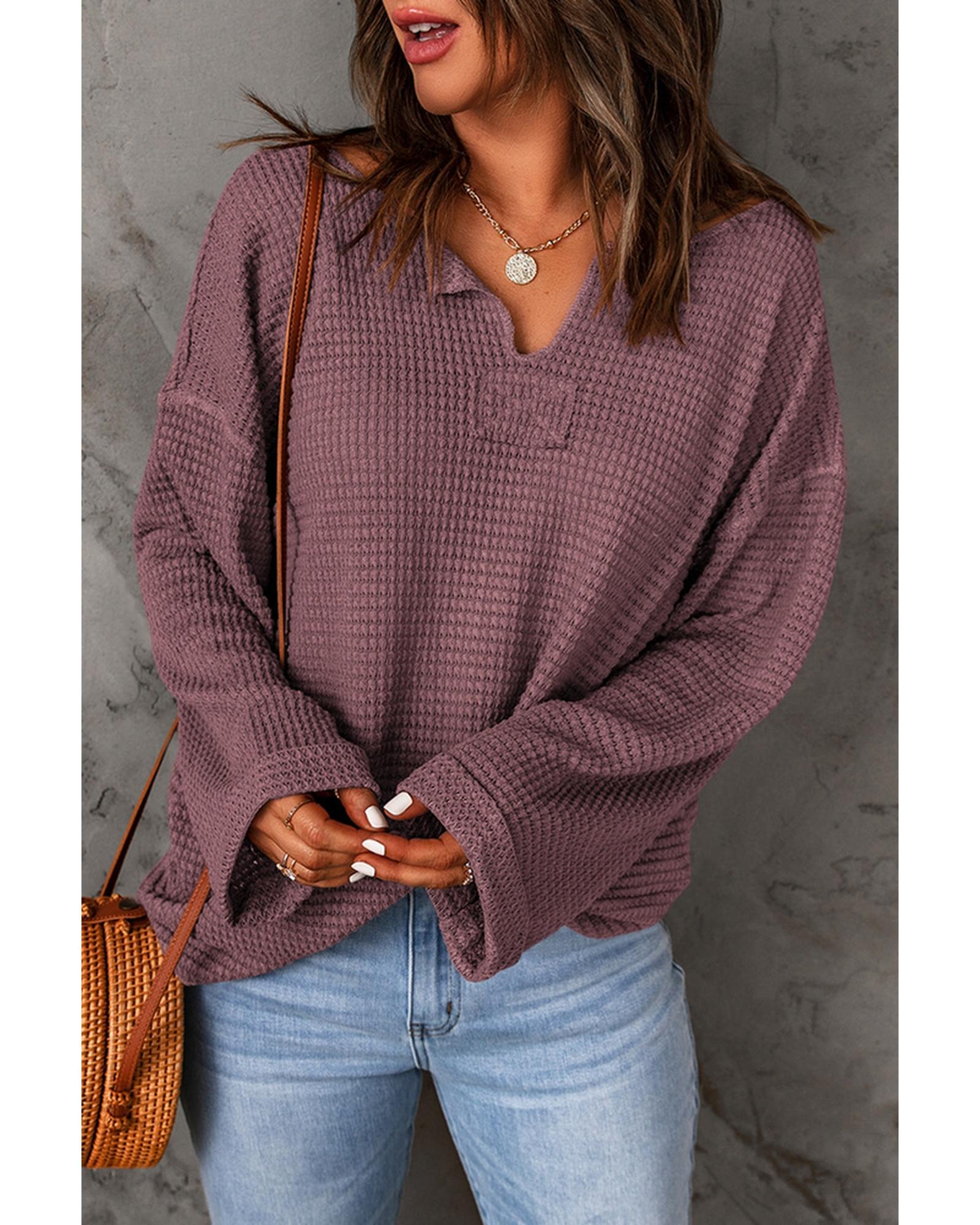 Azura Exchange Loose Waffle Knit Long Sleeve Top - M Main image